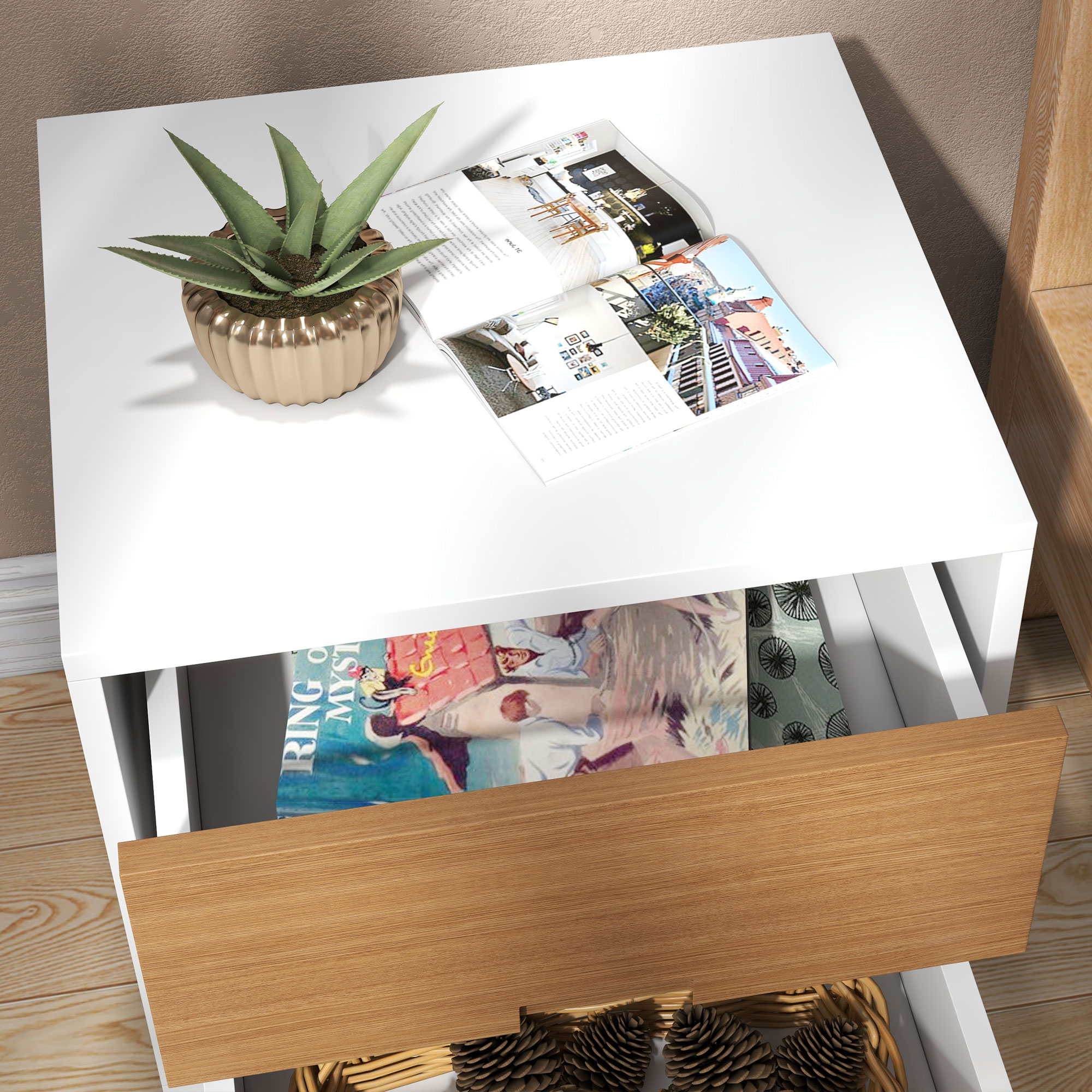 HOMCOM Wood Effect Wto-Drawer Bedside Table Brown/White 8
