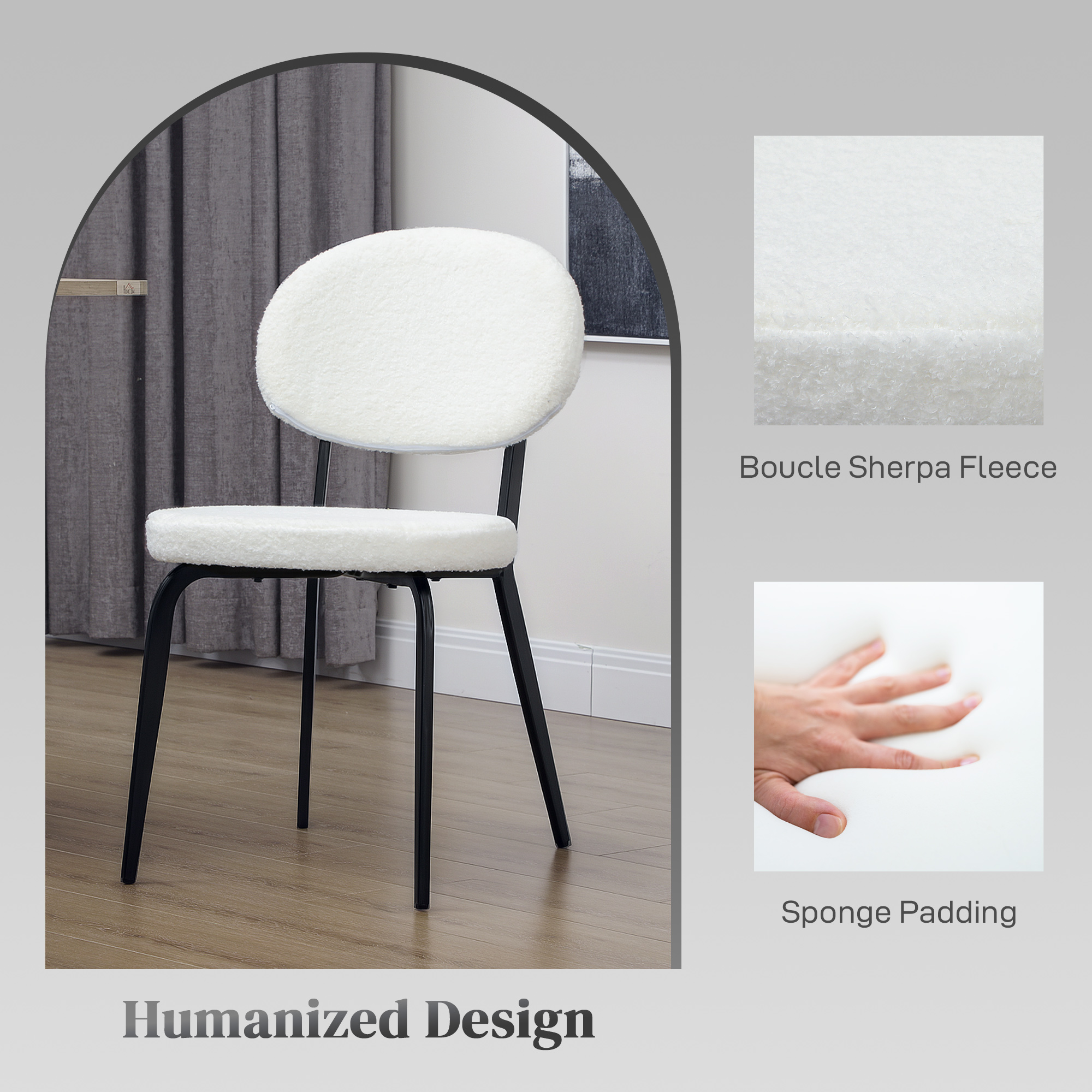HOMCOM Set of Four Boucle Dining Chairs White 5