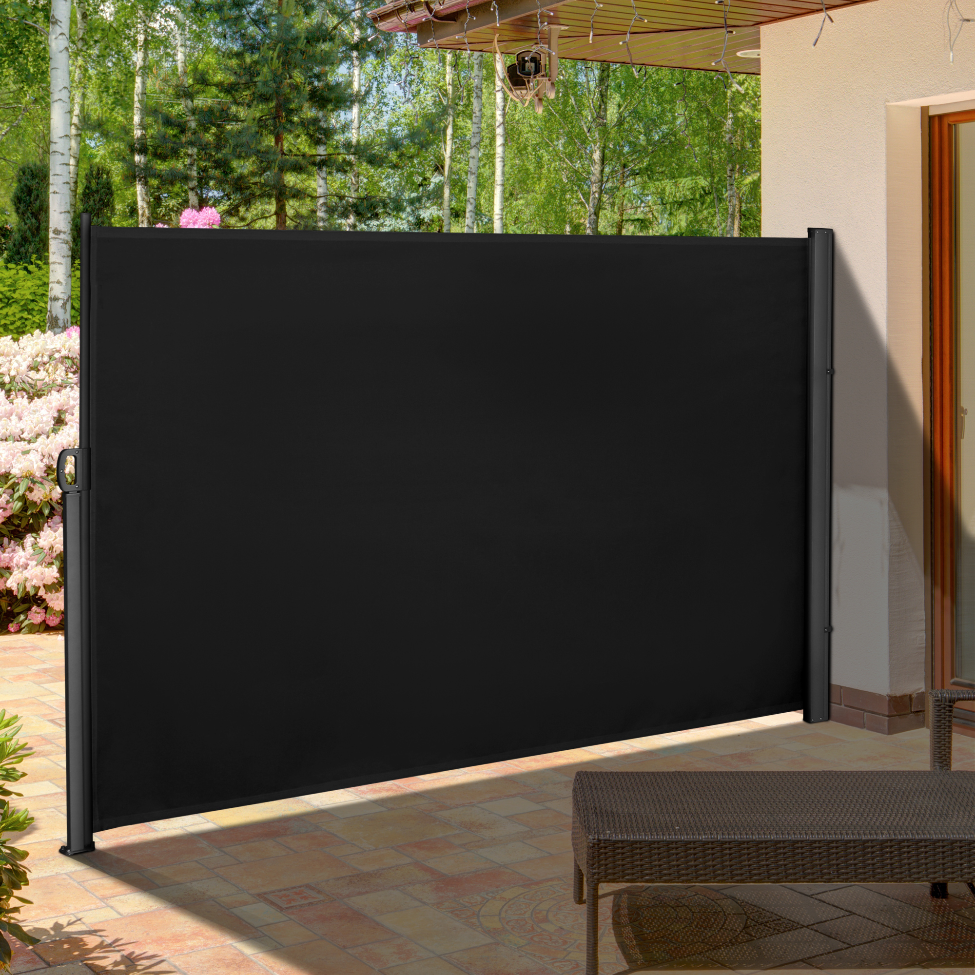 Outsunny Retractable Sun Side Awning Screen Fence Patio Garden Wall Balcony Screening Panel Outdoor Blind Privacy Divider (3x1.8M, Black) 2