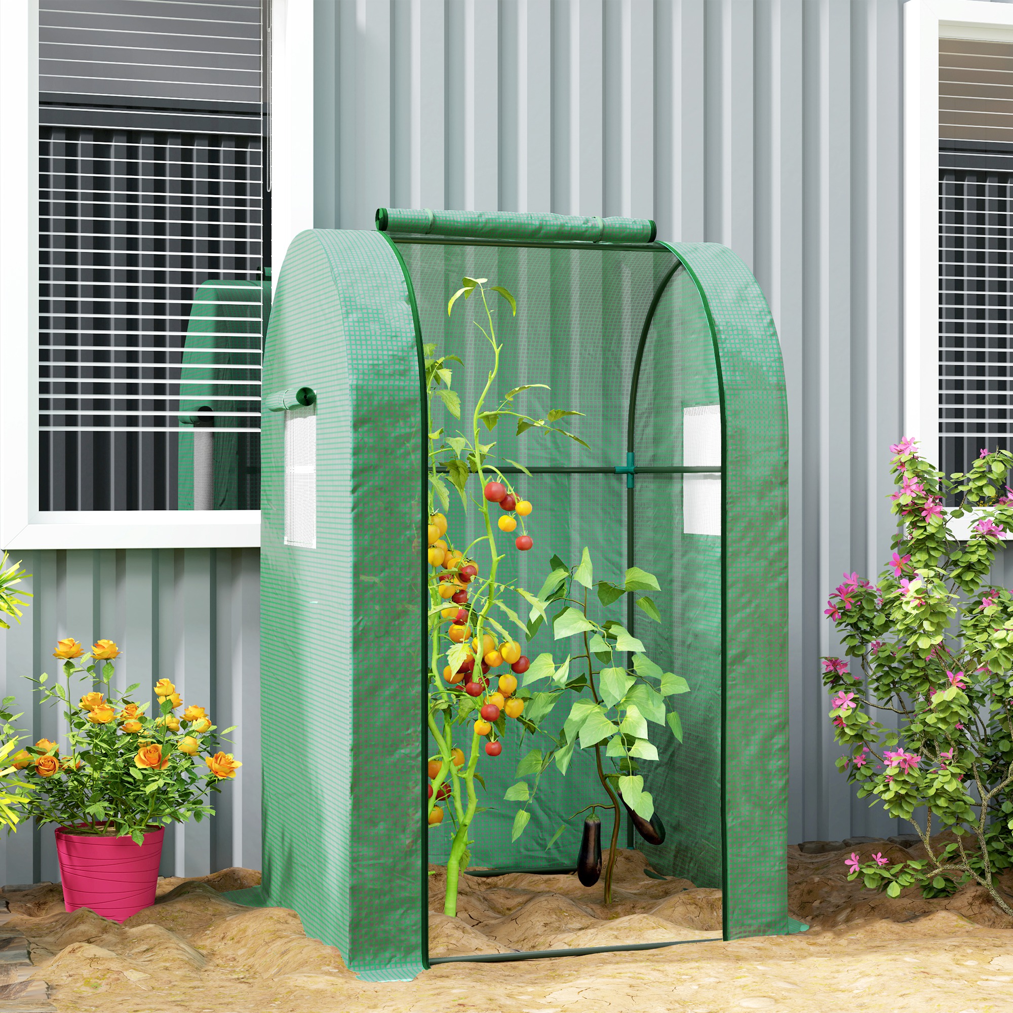 Outsunny 94 x 94cm Mini Portable Greenhouse Green 2