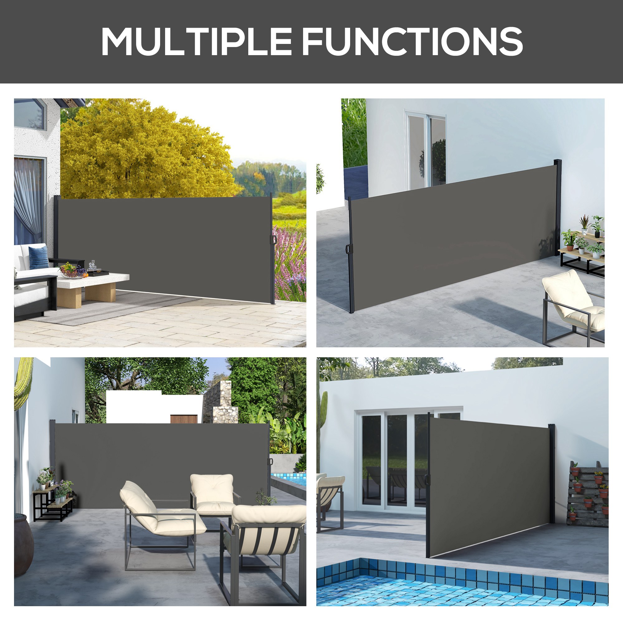 Outsunny Retractable Side Awning, Outdoor Privacy Screen for Garden, Hot Tub, Balcony, Terrace, Pool, 400 x 160cm, Dark Grey 7