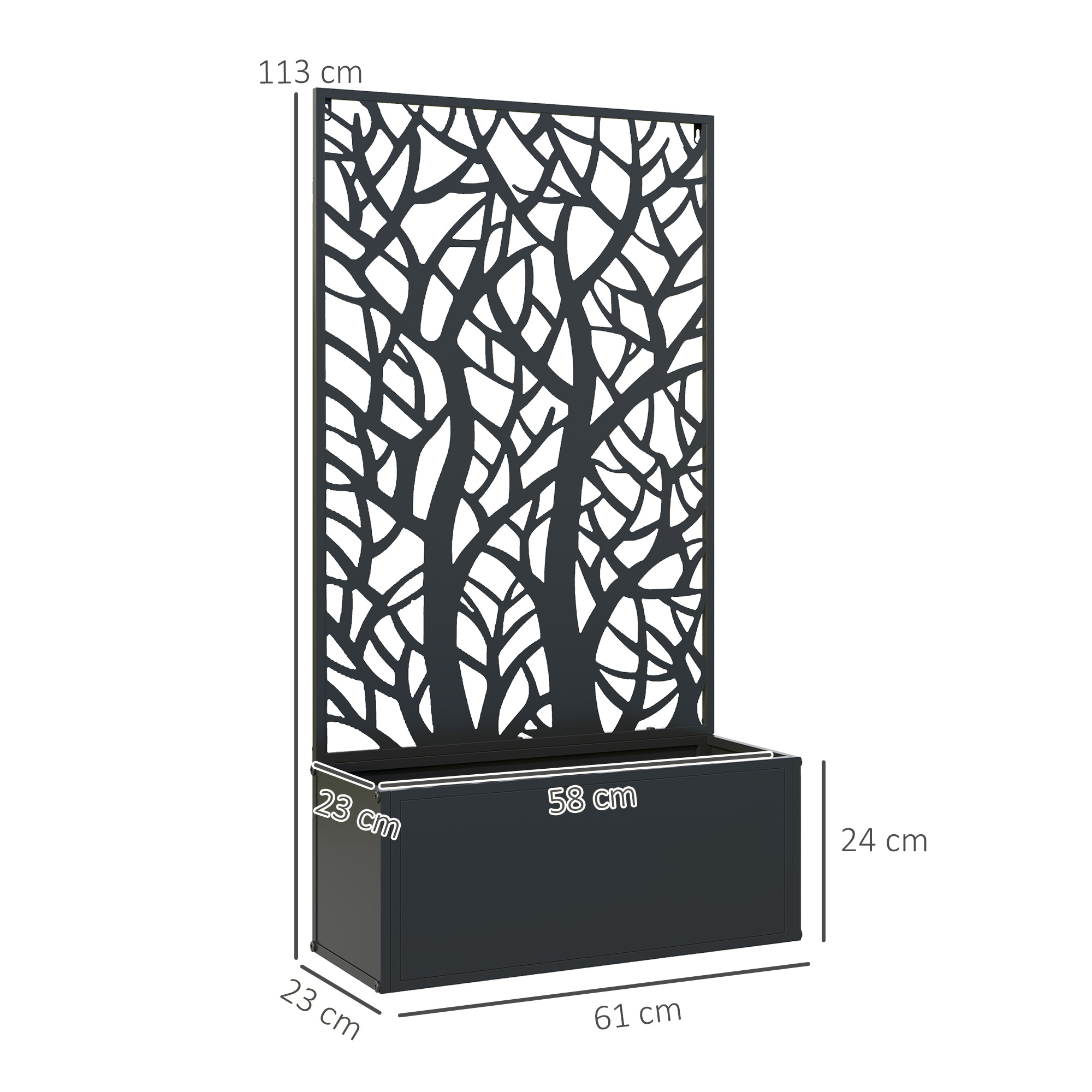 Outsunny Outdoor Metal Planter, with Back Trellis Black 3