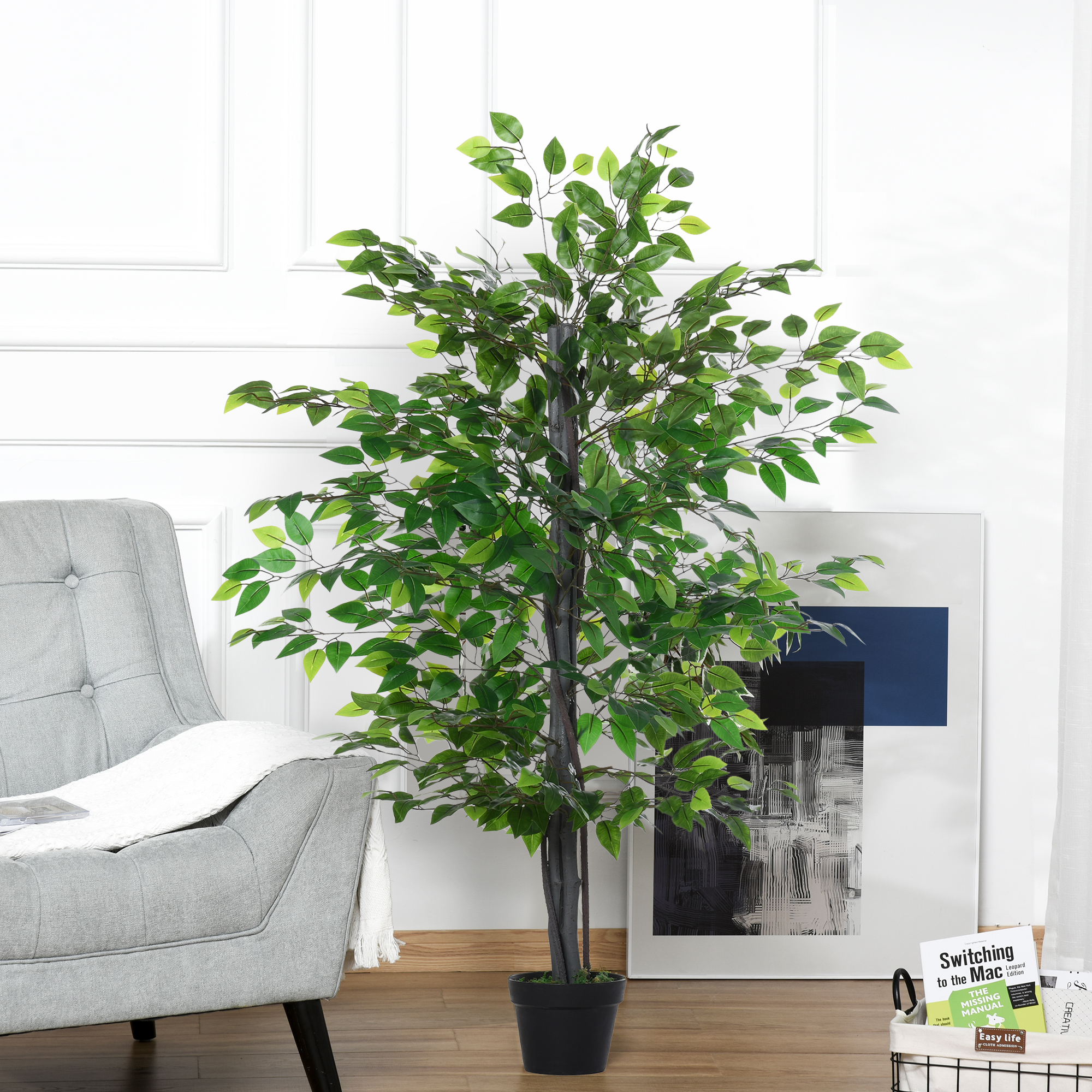 Outsunny Set of 2 Artificial Plants White Rose Floral in Pot, Fake Plants for Home Indoor Decor, 90cm, Purple 7