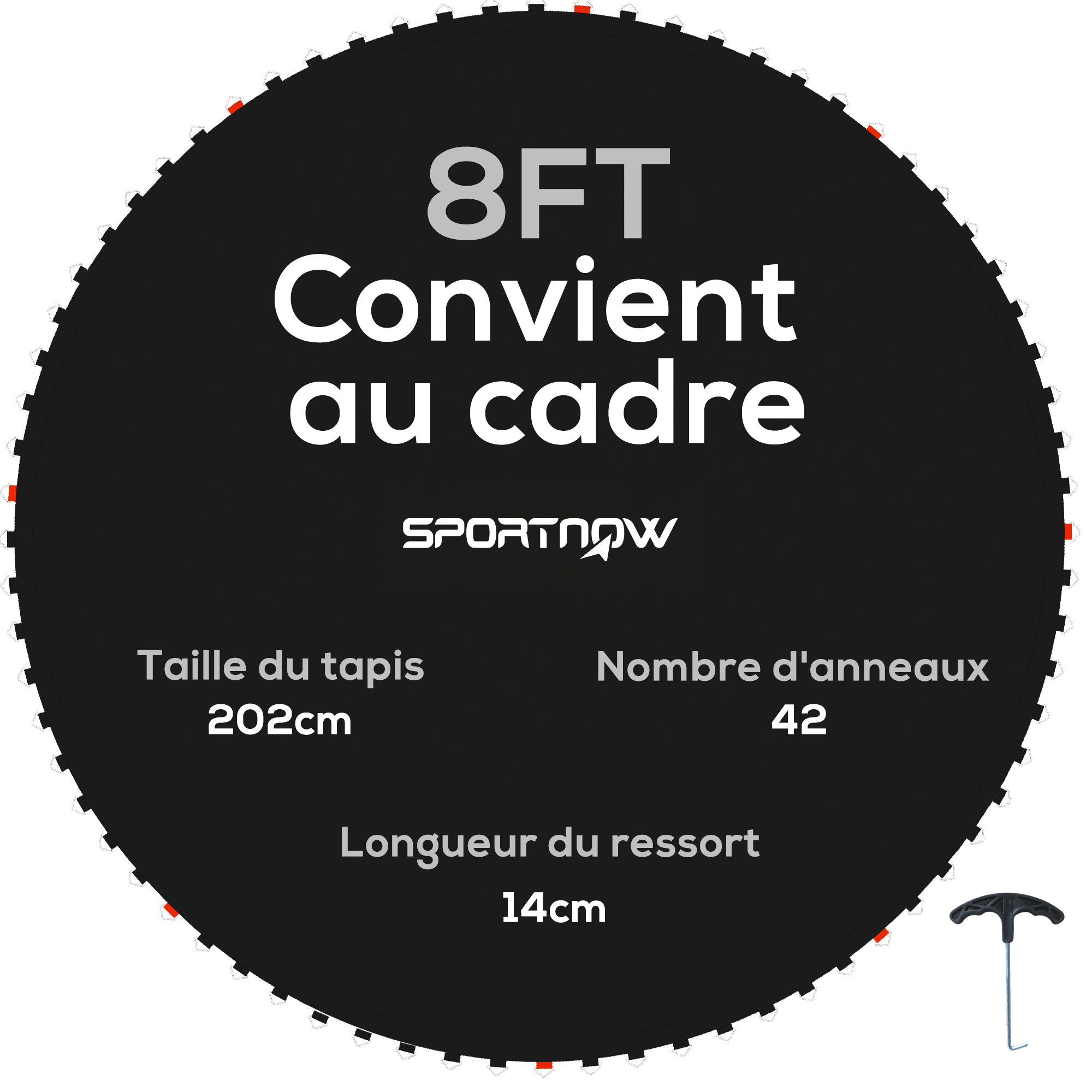 Tapis De Rechange SPORTNOW Pour Trampoline 3,7m - 72 Anneaux V Ressorts 14cm (Outil Inclus)