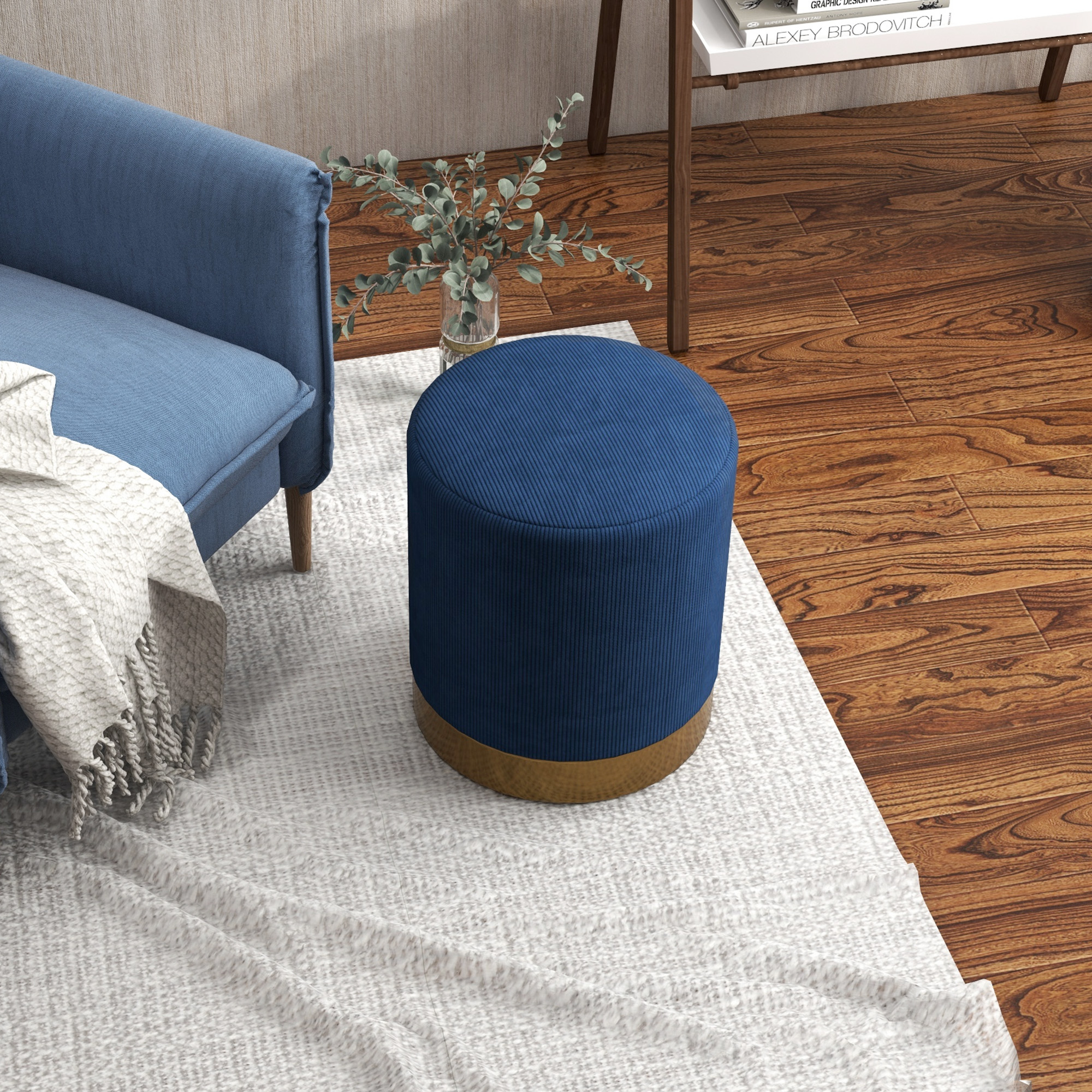 HOMCOM Soft Padded Corduroy Footstool Dark Blue 6