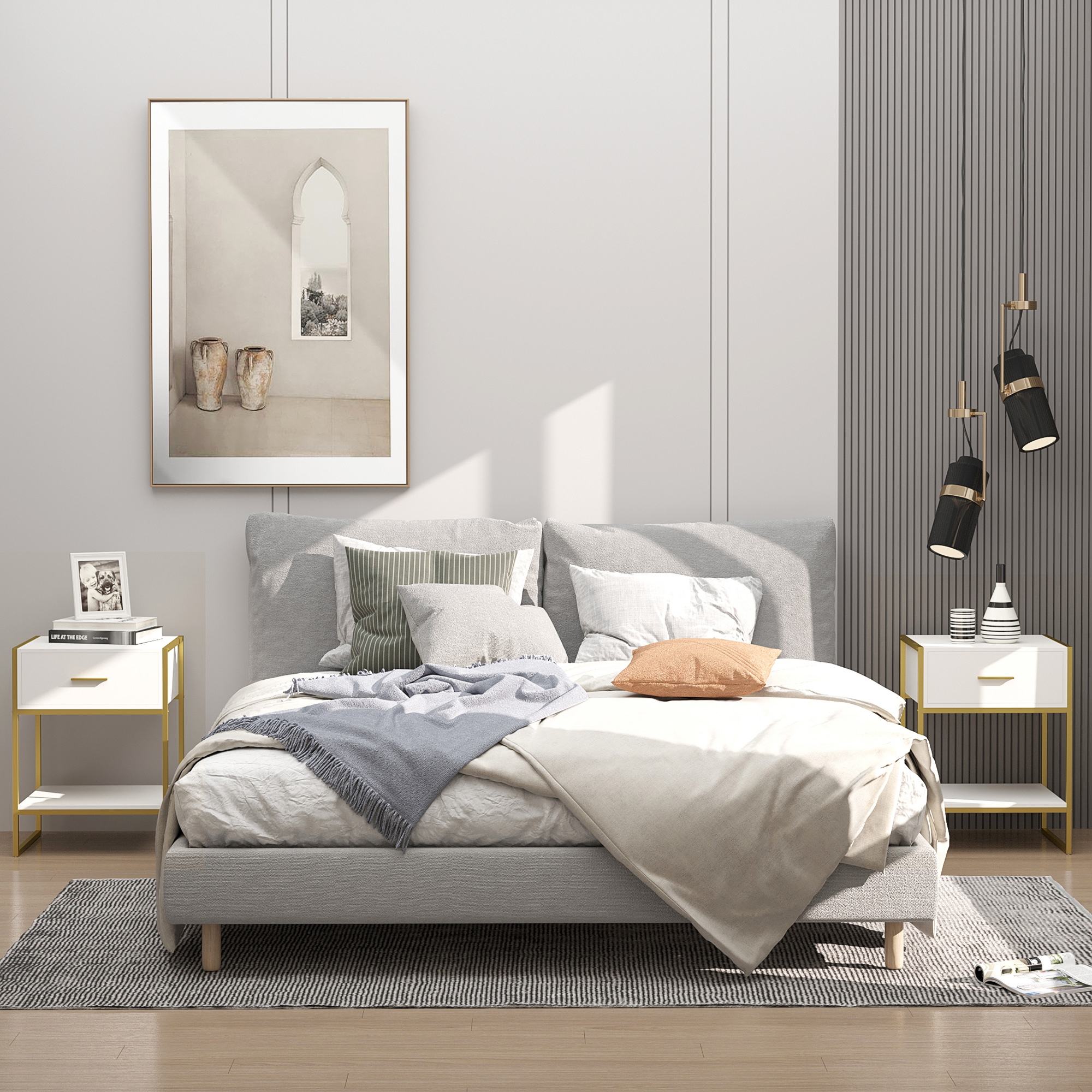 HOMCOM Set of Two Elegant Bedside Tables White/Gold-Tone 2