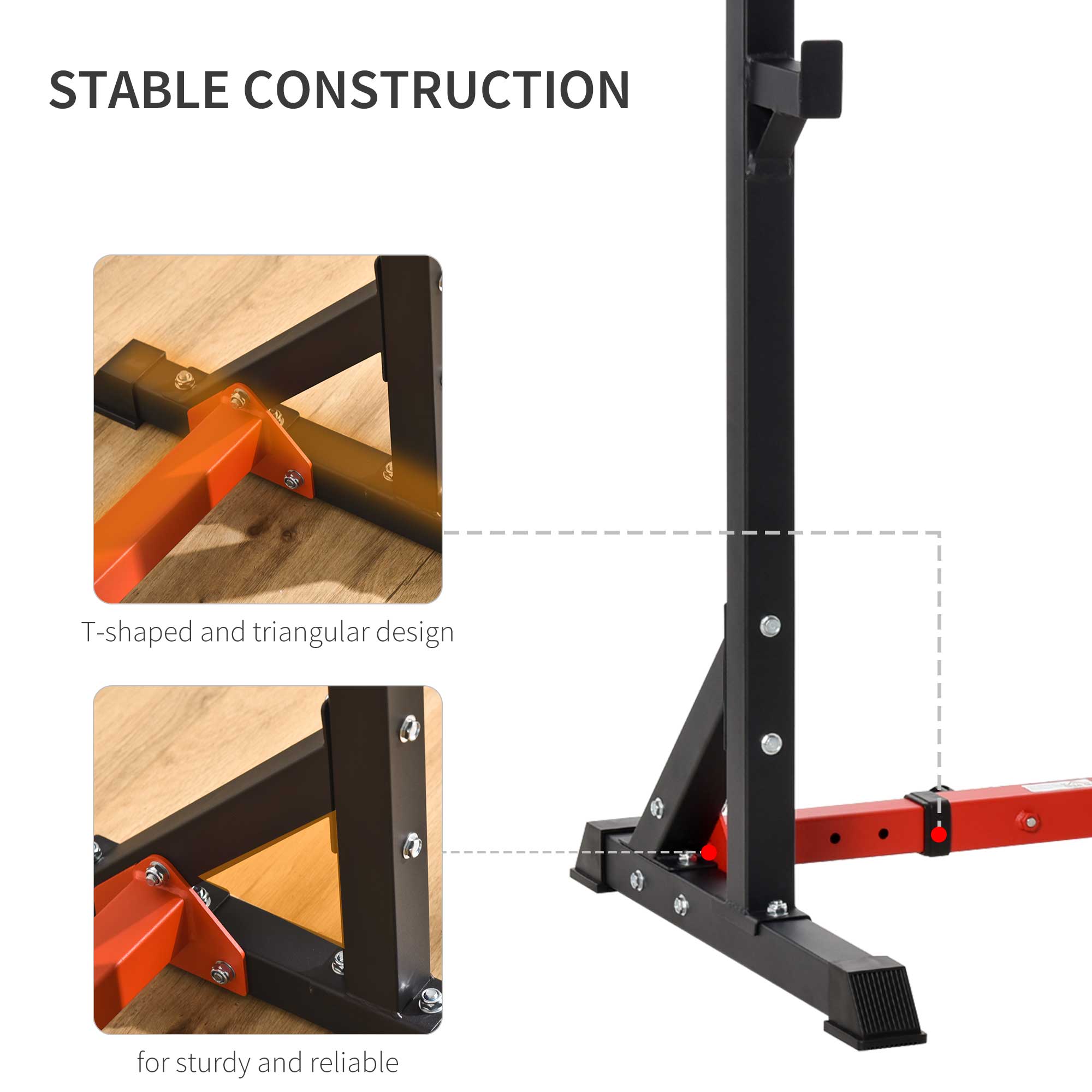 HOMCOM Barbell Rack, Width and Height Adjustable Dip Stand, Bench Press Rack for Home Gym Weight Lifting Fitness Workout, Max Load 150kg 5