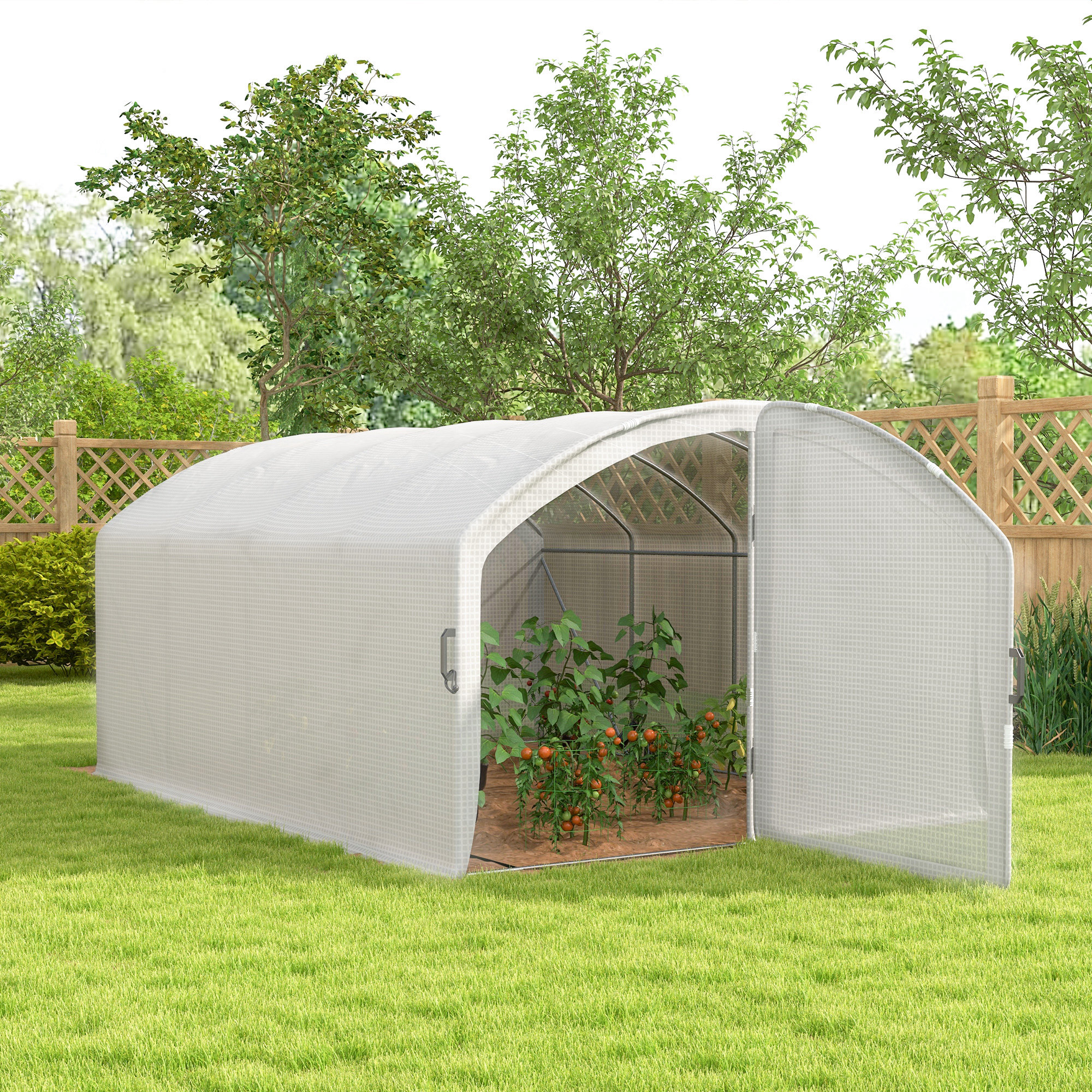 Outsunny Polytunnel Greenhouse Walk-in Grow House with UV-resistant PE Cover, Door, Galvanised Steel Frame, 4 x 3 x 2m, White 2