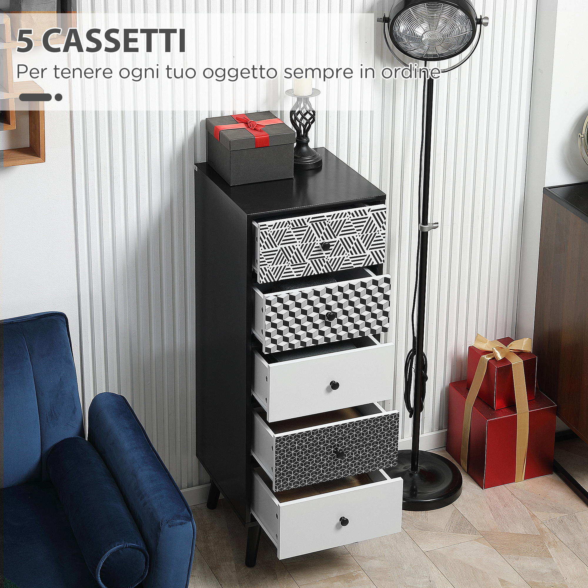 HOMCOM Cassettiera Moderna 3 Cassetti in Truciolato 40x30x50.5 cm Bianco