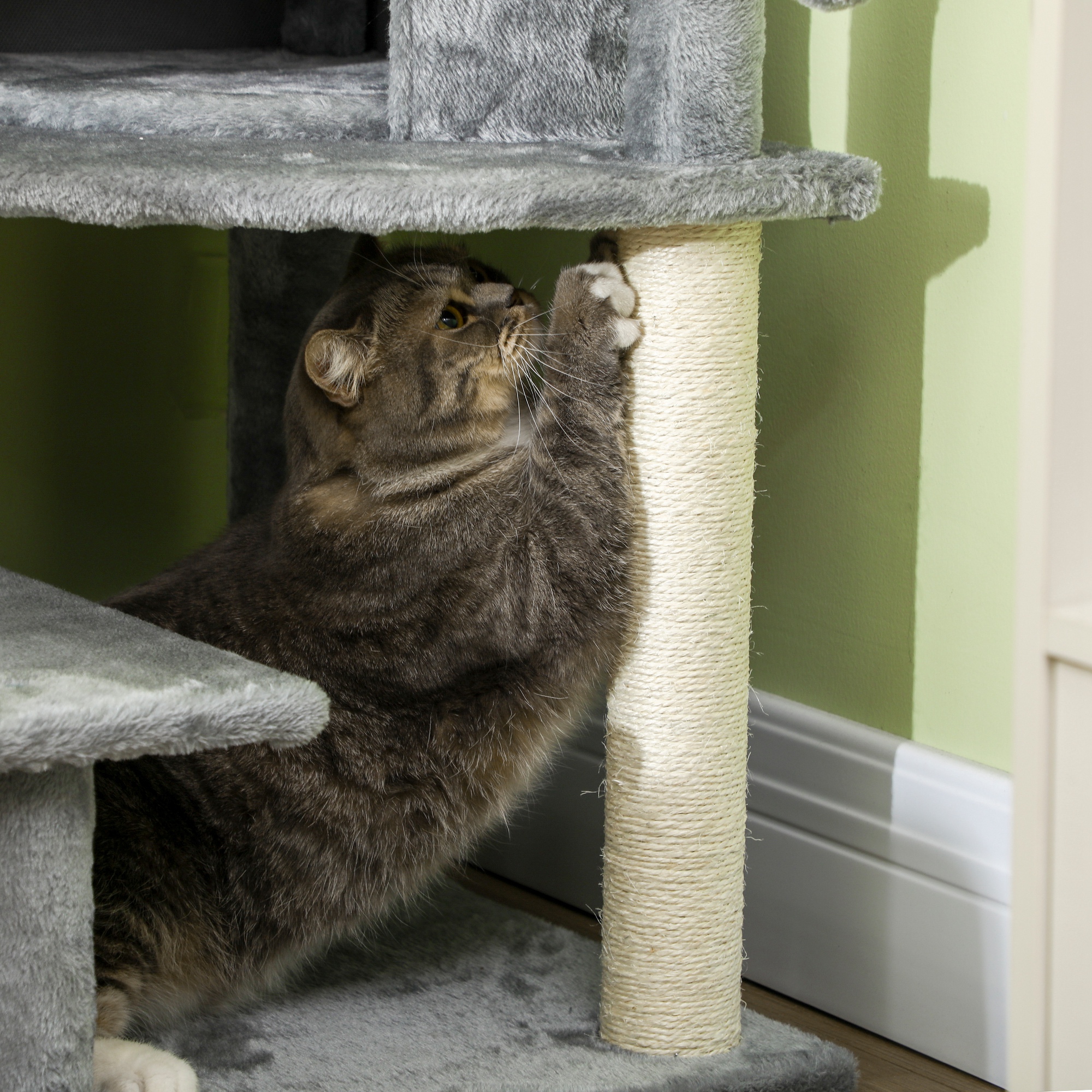 PawHut Sisal 100cm Cat Tree Tower with Sisal Scratching Post Grey 8