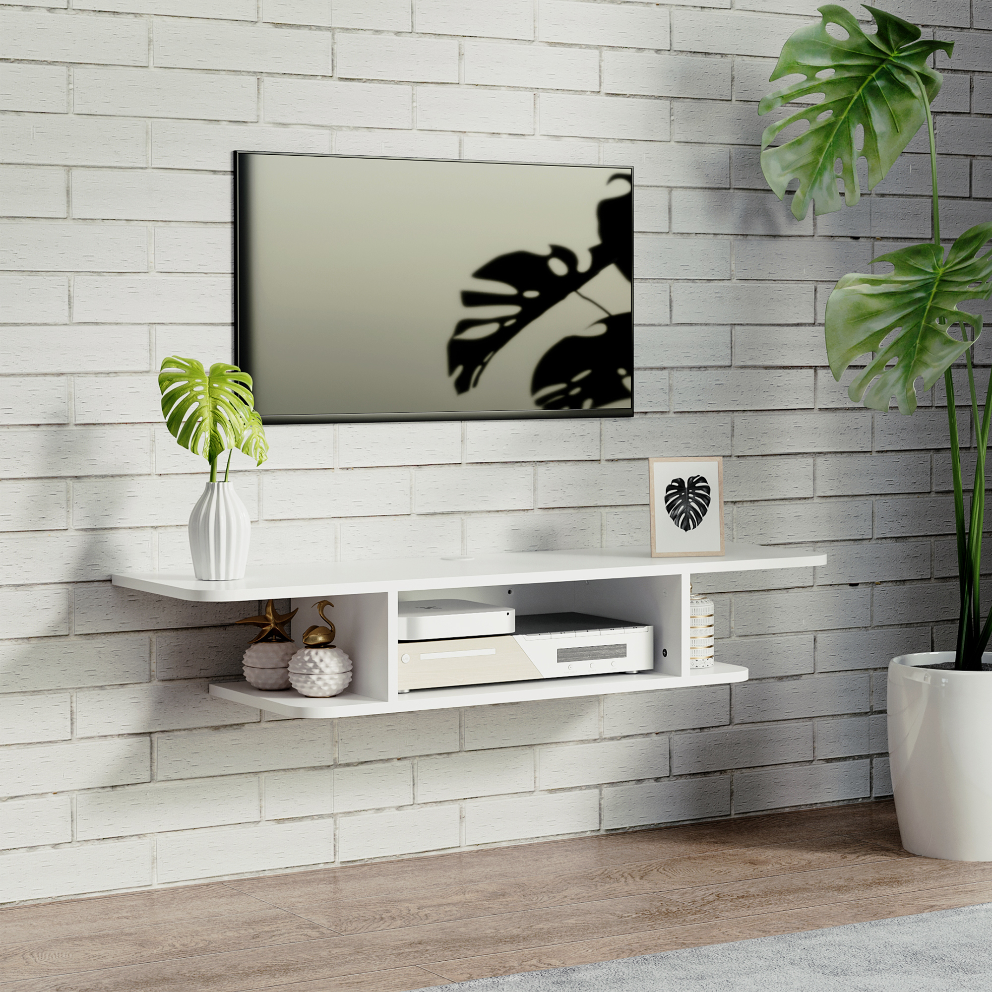 HOMCOM Floating TV Unit Stand for TVs up to 40", Wall Mounted Media Console with Storage Shelf, Entertainment Center, White 2