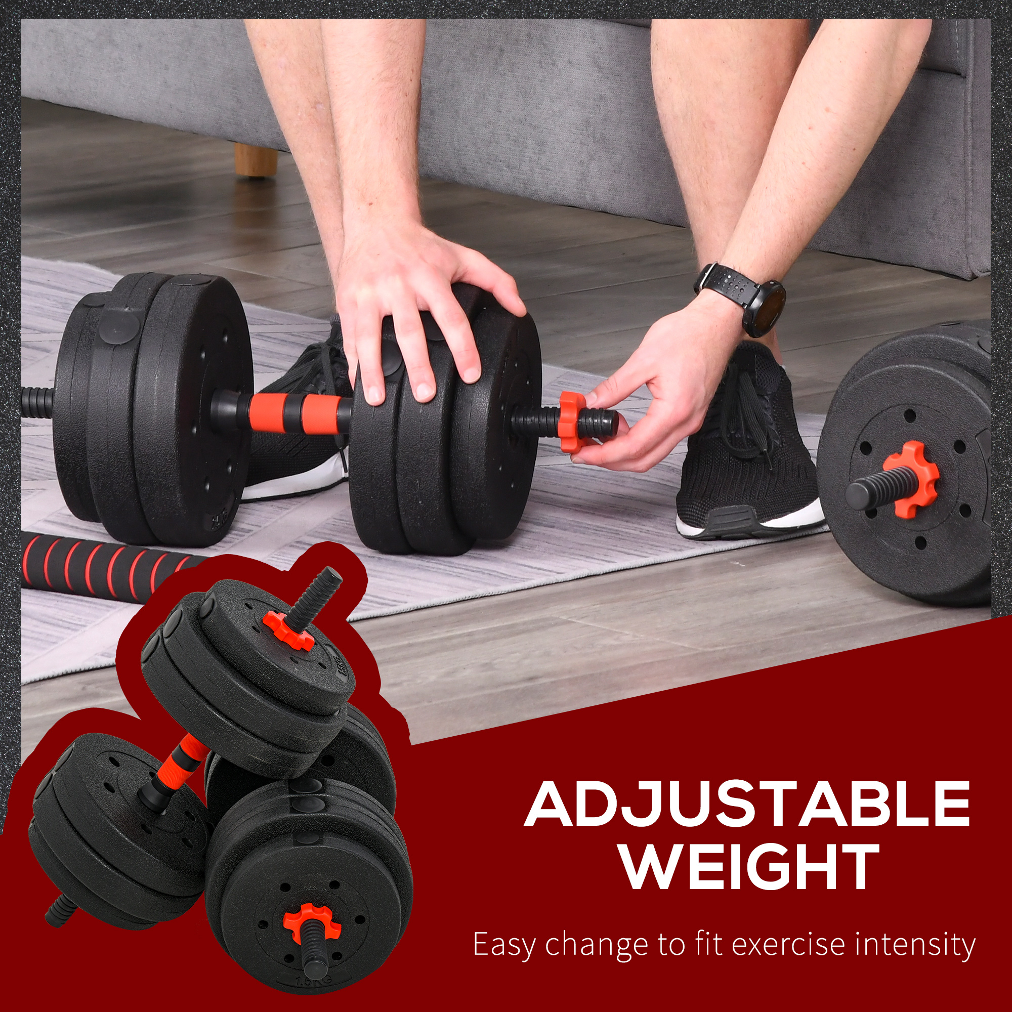 HOMCOM 25kg 2 IN 1 Adjustable Dumbbells Weight Set, Dumbbell Hand Weight Barbell for Body Fitness, Lifting Training for Home, Office, Gym, Black 8