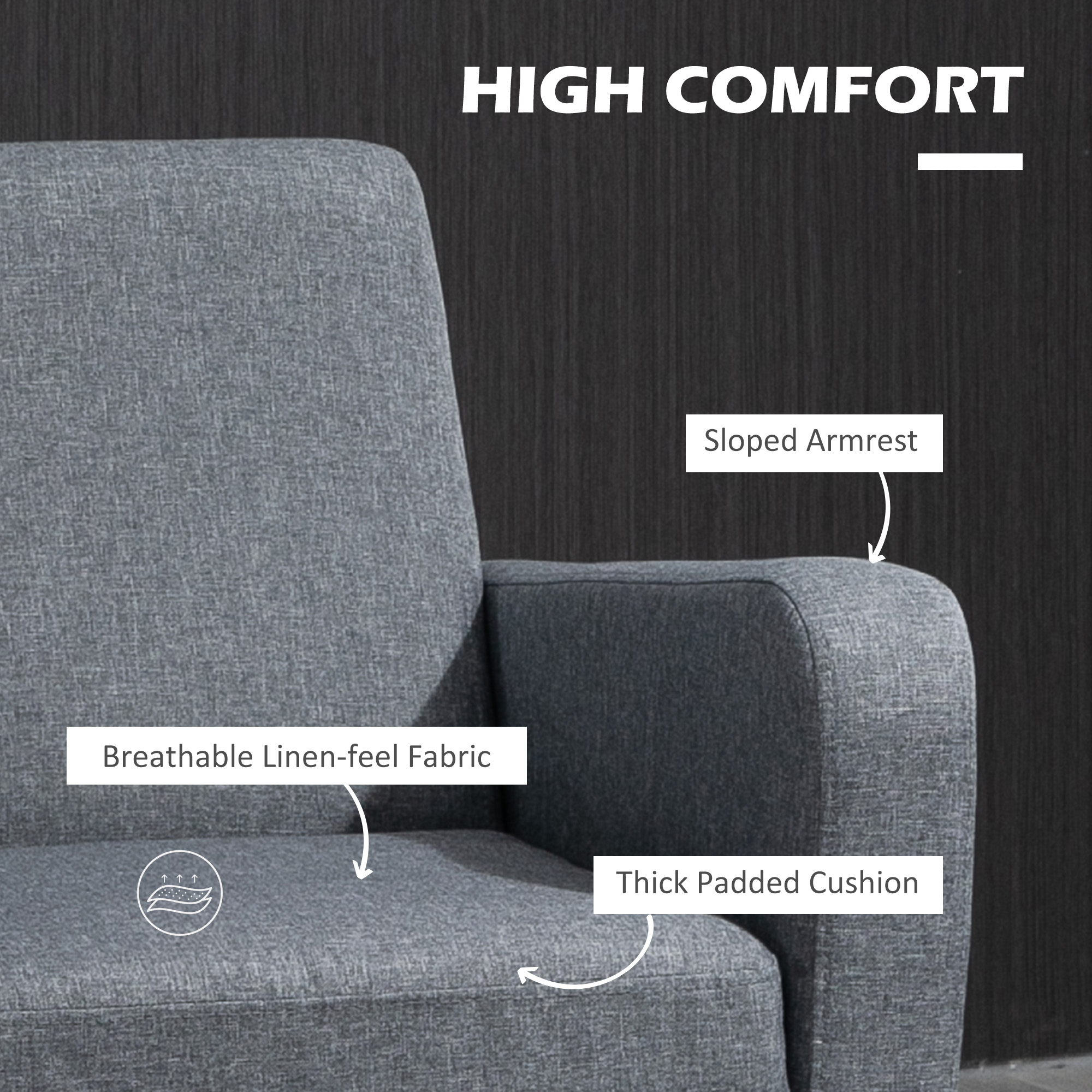 HOMCOM Modern Accent Chair, Occasional Chair with Rubber Wood Legs for Living Room, Bedroom, Grey 5