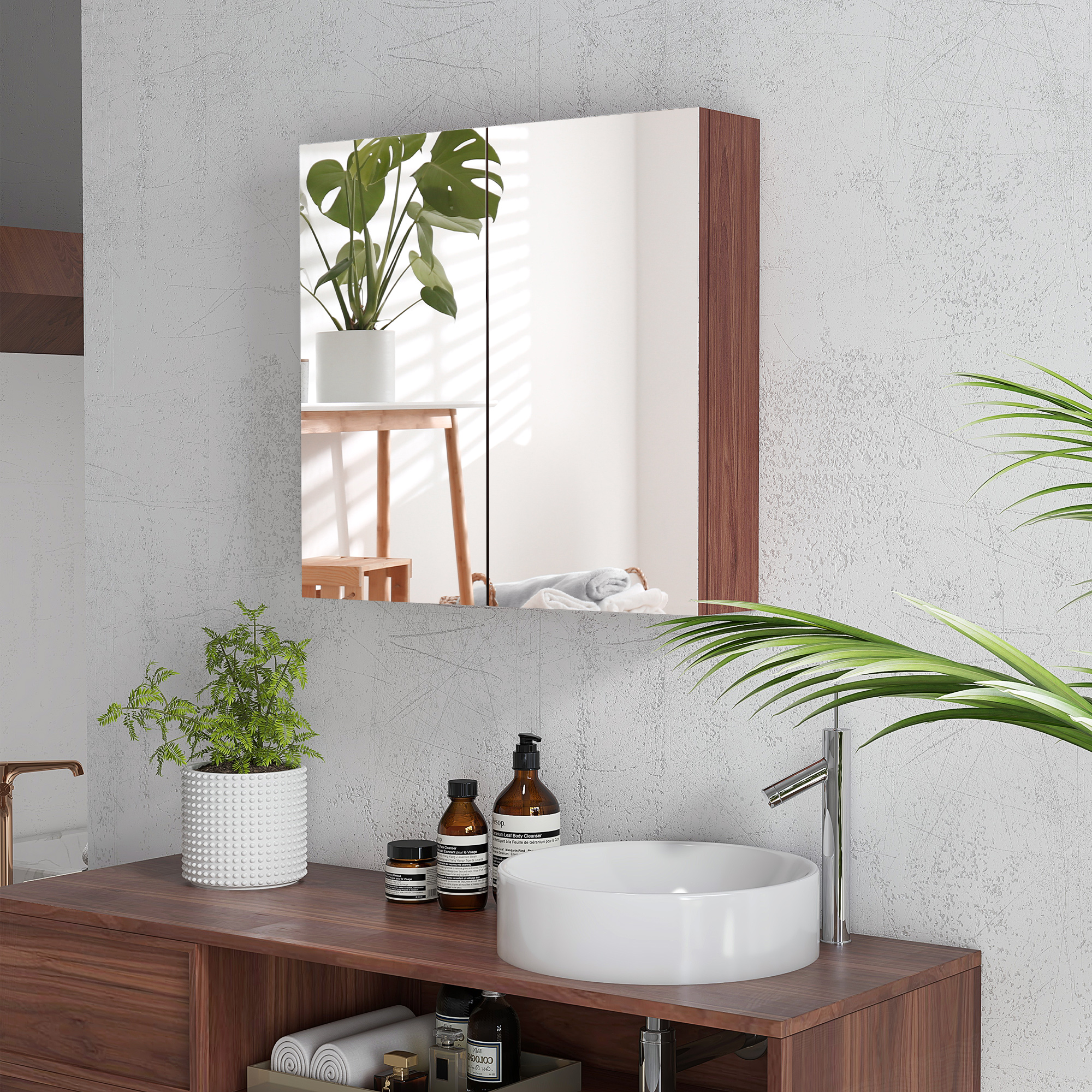 kleankin Double Door Bathroom Mirror Cabinet, Wall Mounted Bathroom Storage Cabinet, Soft Closing, 63L x 60Hcm 2