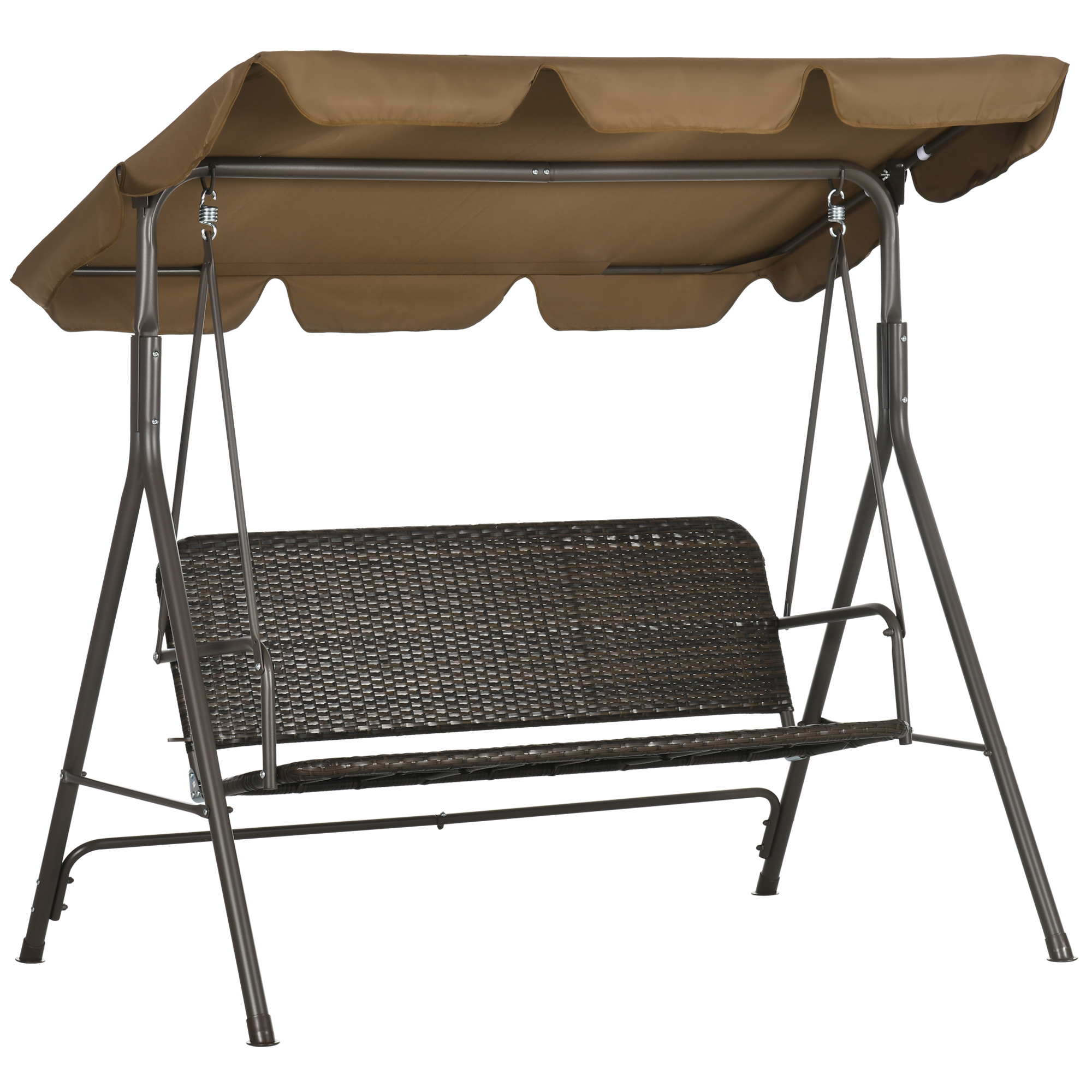 Outsunny Balancín de Jardín Exterior de 3 Plazas con Toldo Ajustable Asiento de Ratán PE y Reposabrazos 167x112x153 cm Marrón