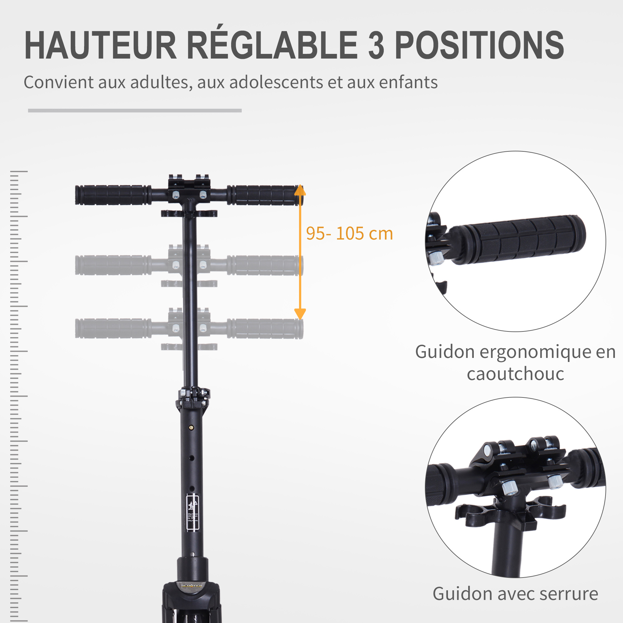 HOMCOM Trottinette Pliable pour Adulte à partir 14 Ans 92,5 x 37,5 x 82-97 cm Hauteur Guidon réglable alu Blanc HOMCOM Trottinette Pliable pour Adulte à partir 14 Ans 92,5 x 37,5 x 82-97 cm Hauteur Guidon réglable alu Blanc