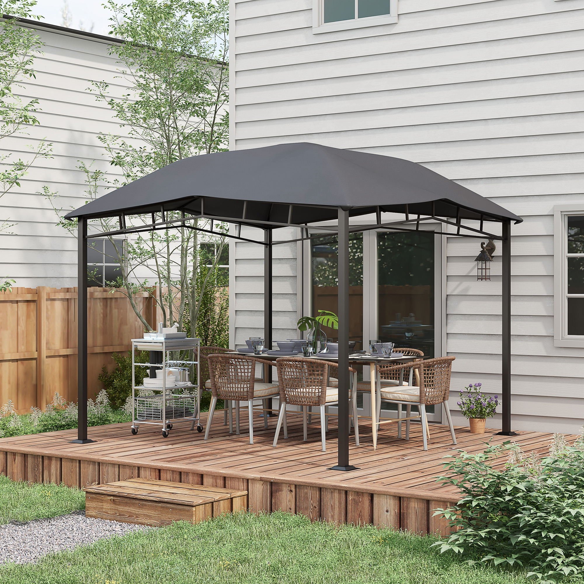 Outsunny 3x3(m) Outdoor Gazebo Garden Gazebo Pavilion Sunshade Canopy Tent with Steel Frame, Grey 2