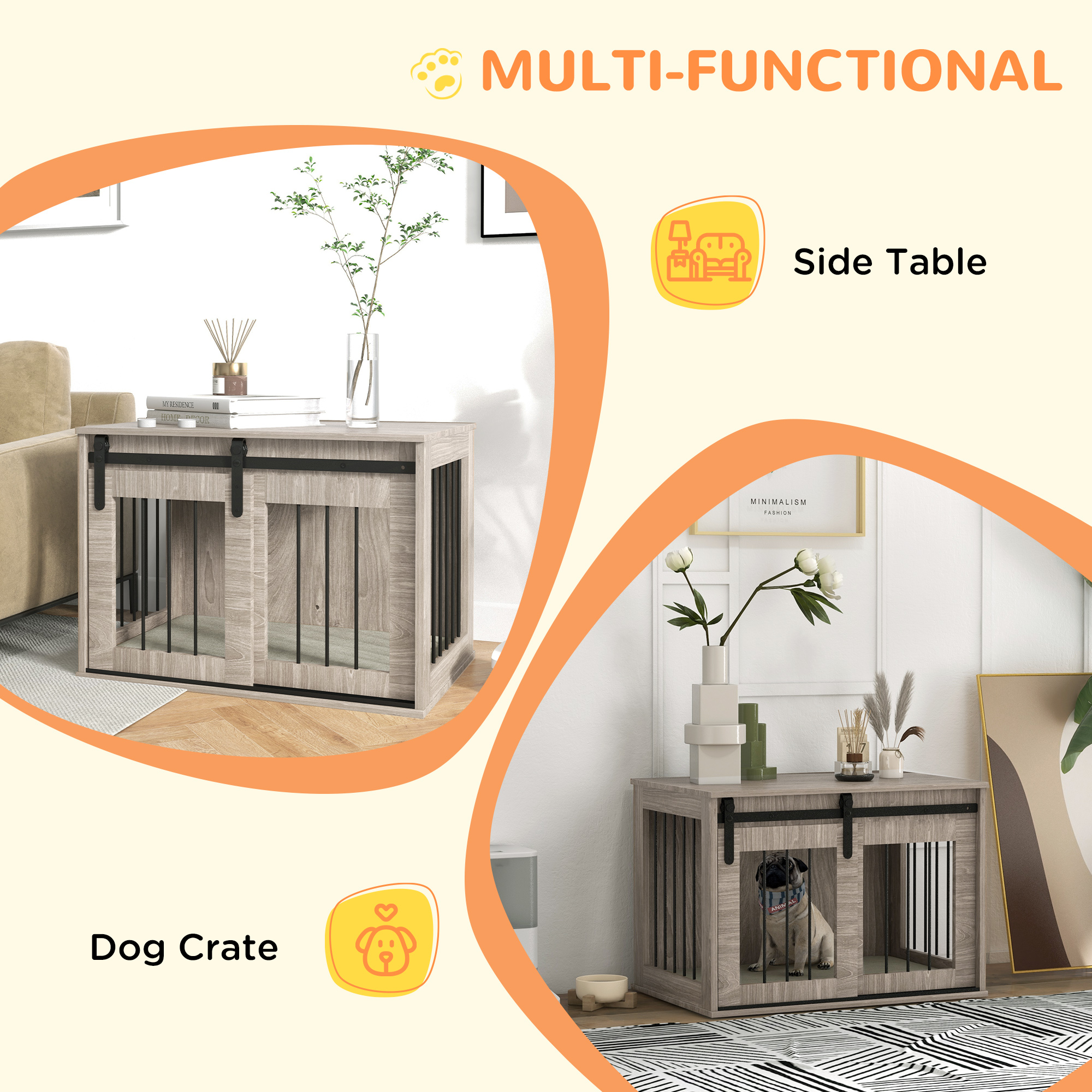 PawHut Dog Crate Furniture with Removable Cushion for Medium Dogs, 80 x 54 x 57cm Brown 5