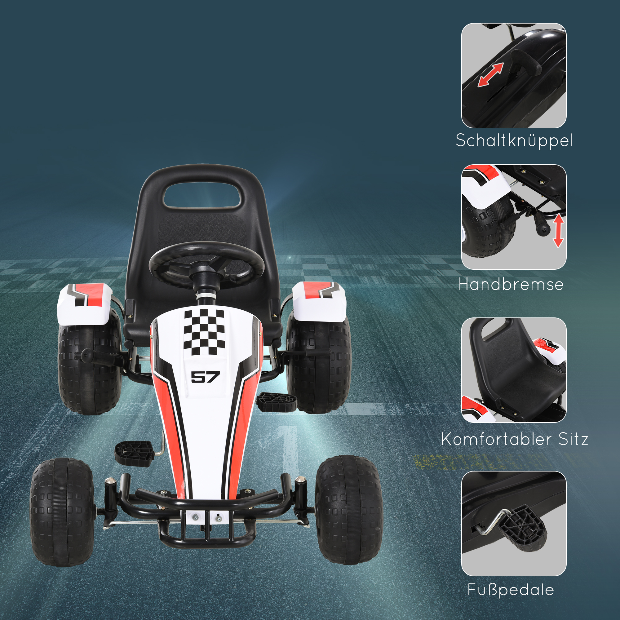 HOMCOM Gokart Tretauto Mit Handbremse, Verstellbare Produktbild-Vorschau 11