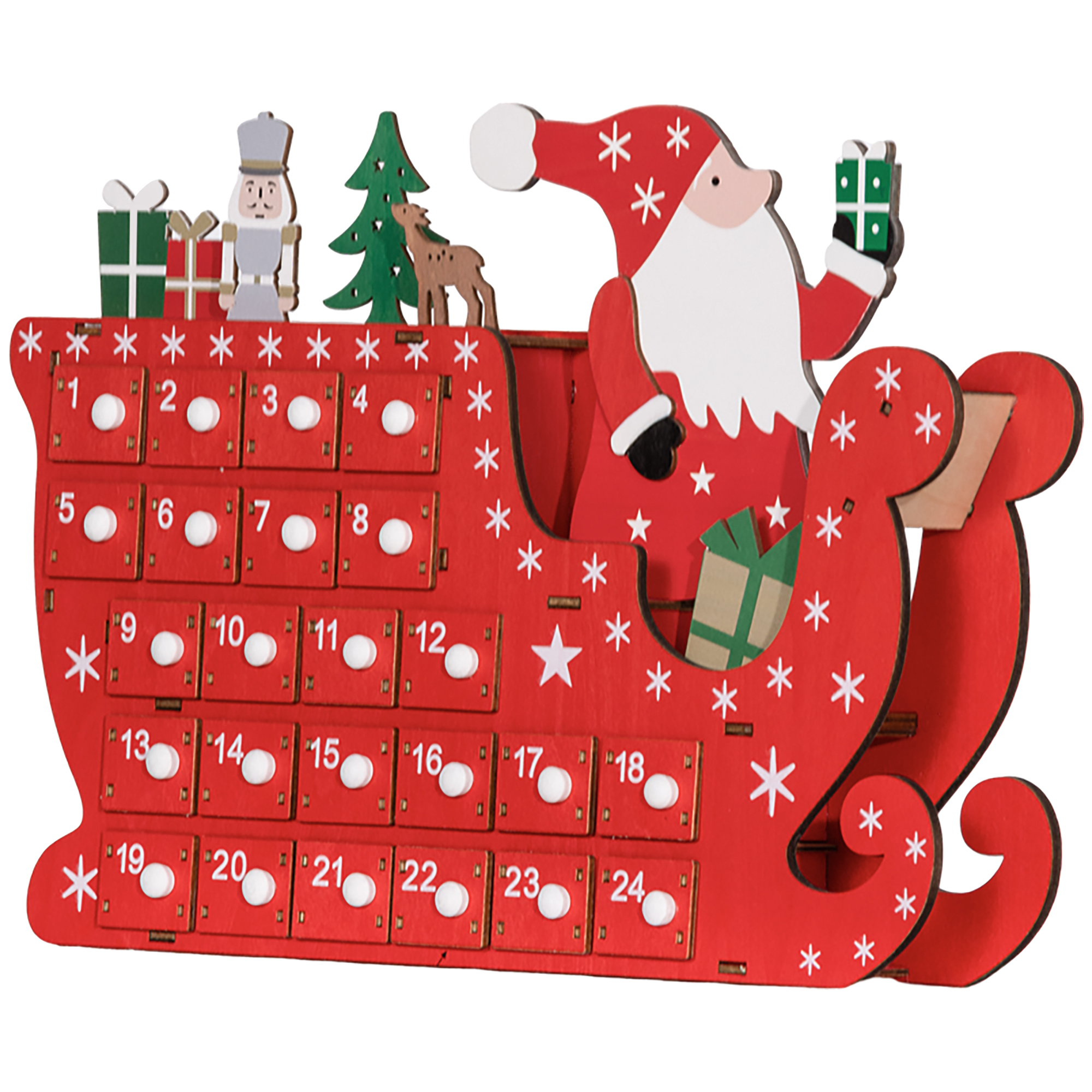 HOMCOM Adventskalender zum Befüllen 24 Schubladen Fächer Weihnachtskalender Adventskalenderbox Weihnachtsdekoration DIY MDF-Platte Rot 22,5 x 8 x 36 cm Aosom