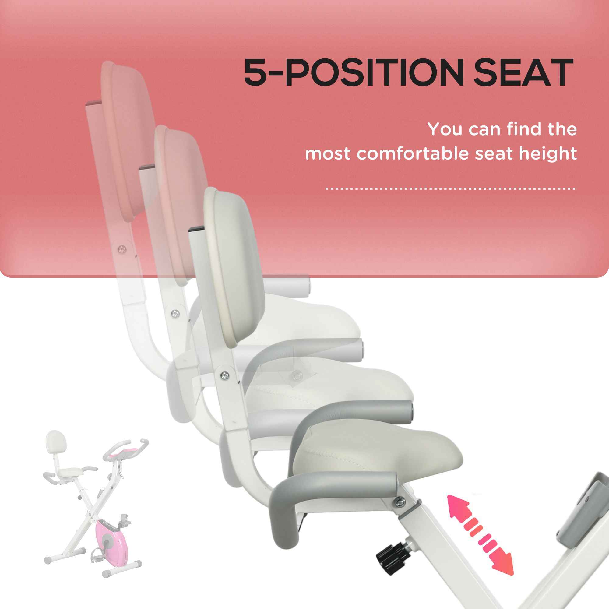 HOMCOM Folding Exercise Bike, with Adjustable Magnetic Resistance, Seat Height White and Pink 7