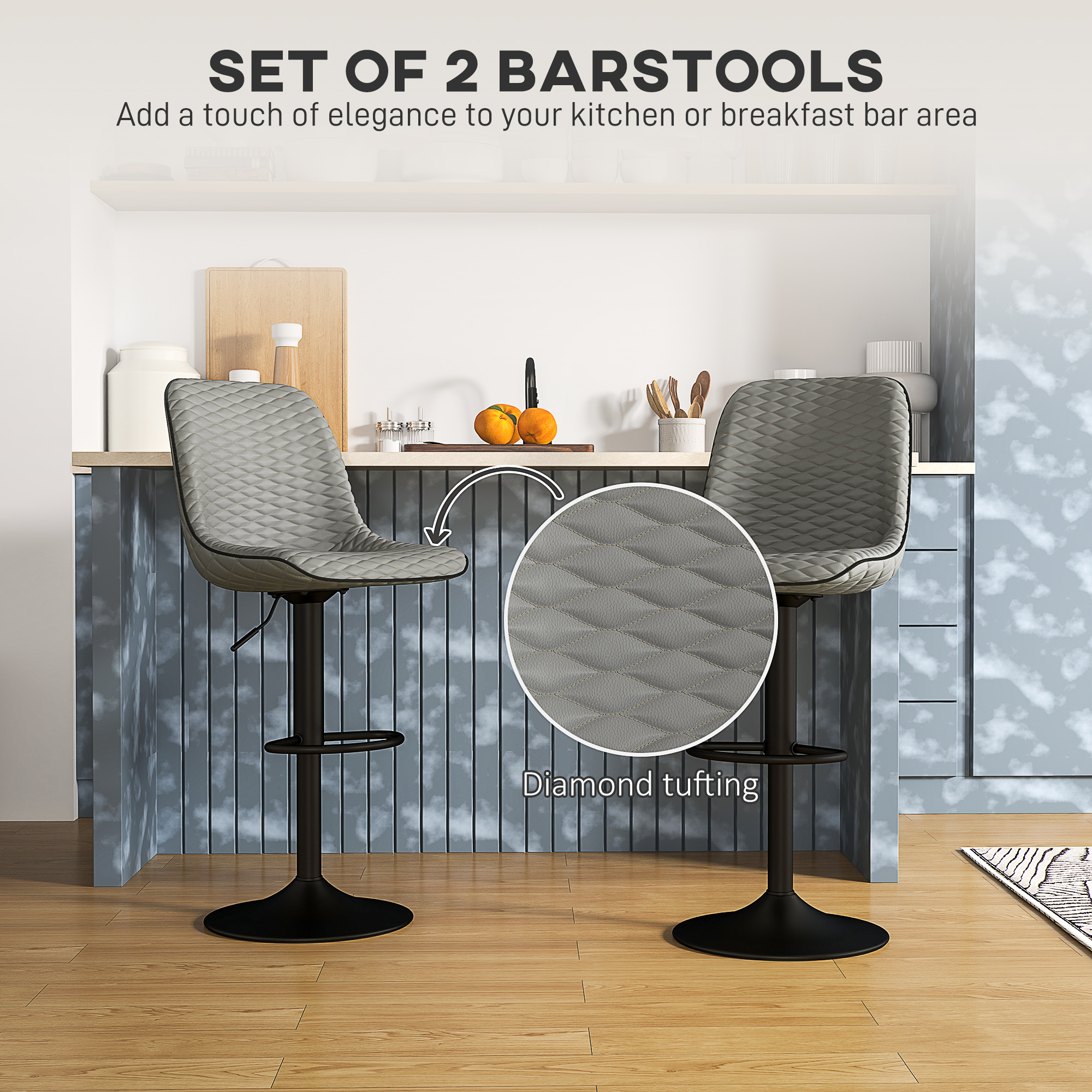 HOMCOM Set of Two Faux Leather Bar Stools Grey 4