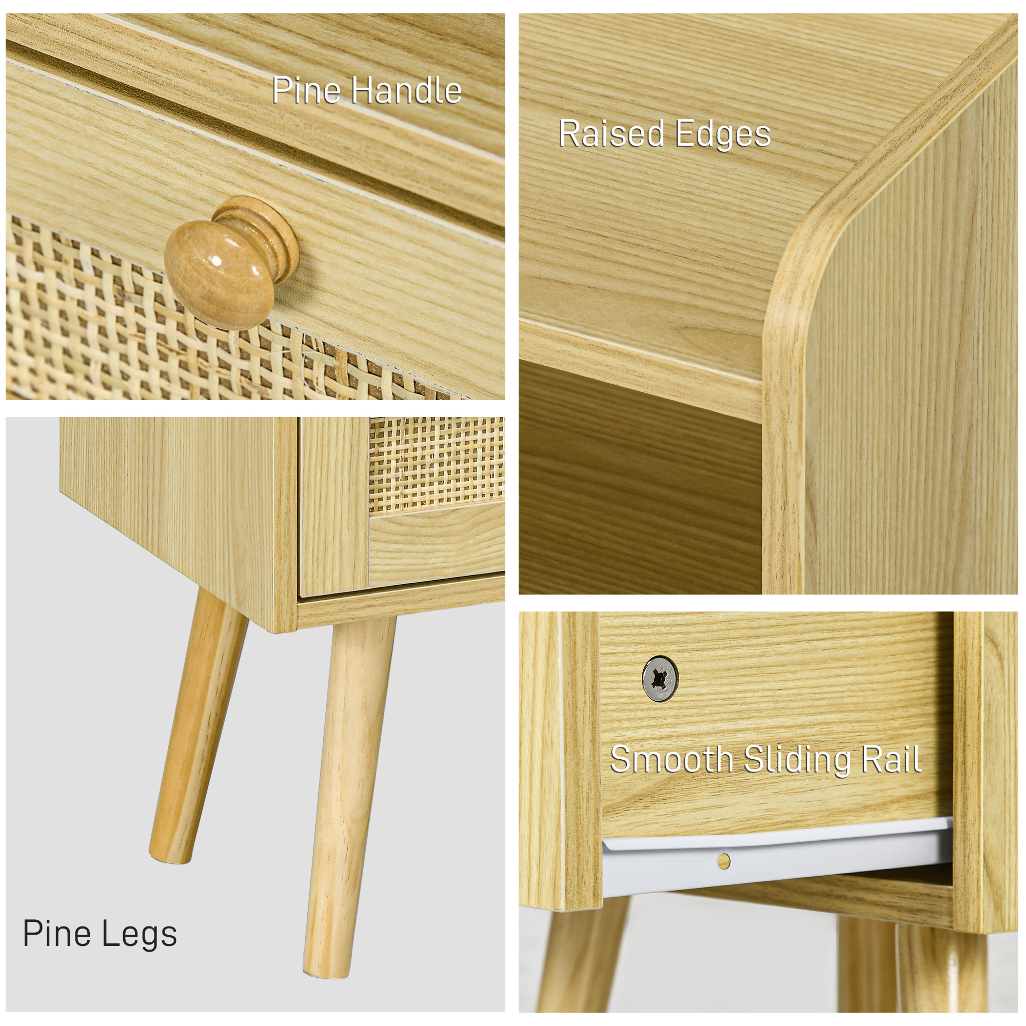 HOMCOM Set of Two Rattan Weave Bedside Tables Wood Effect 5
