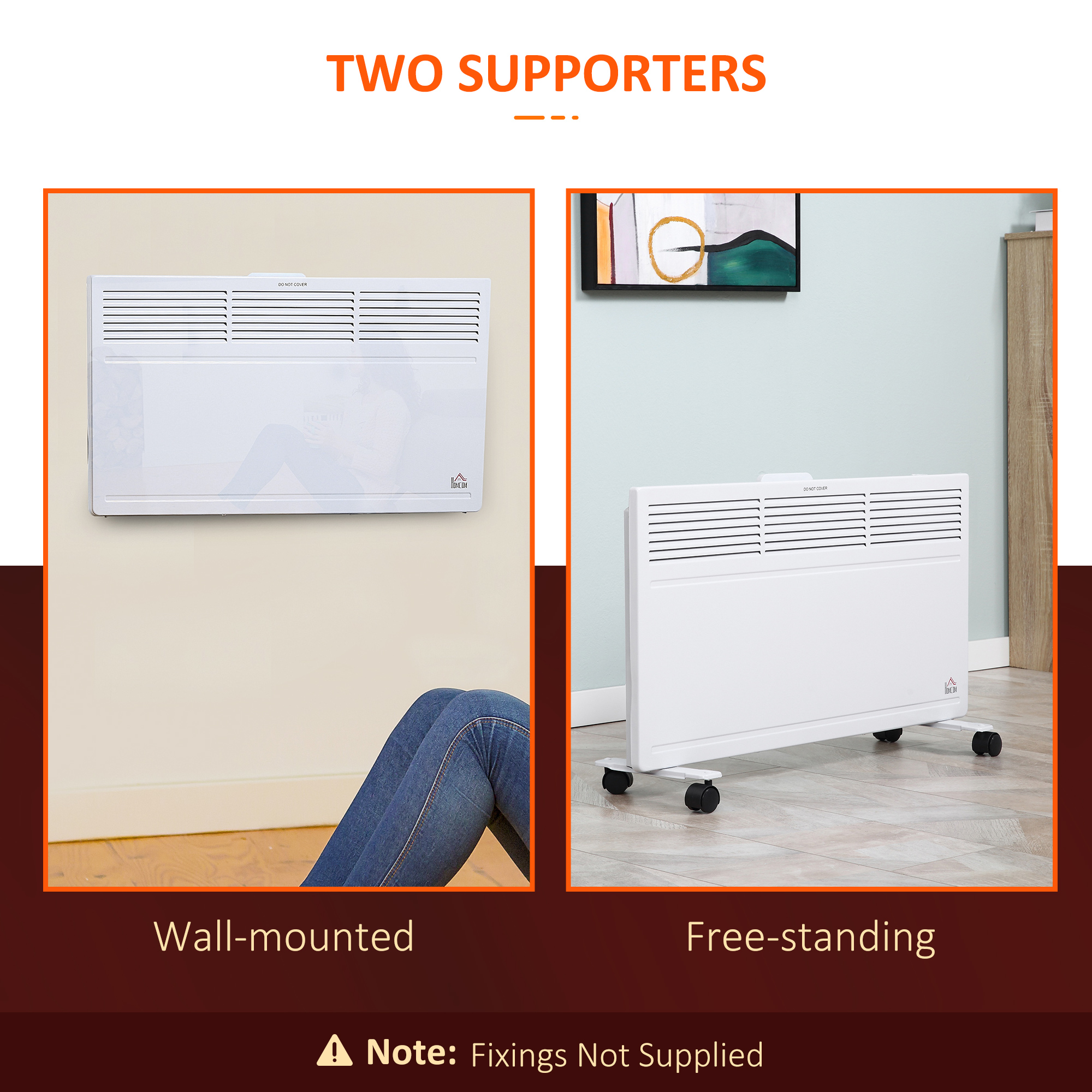 HOMCOM POWER Convector Radiator Freestanding or Wall-mounted Heating with 2 Heat Settings Safety Cut-Off, White 5