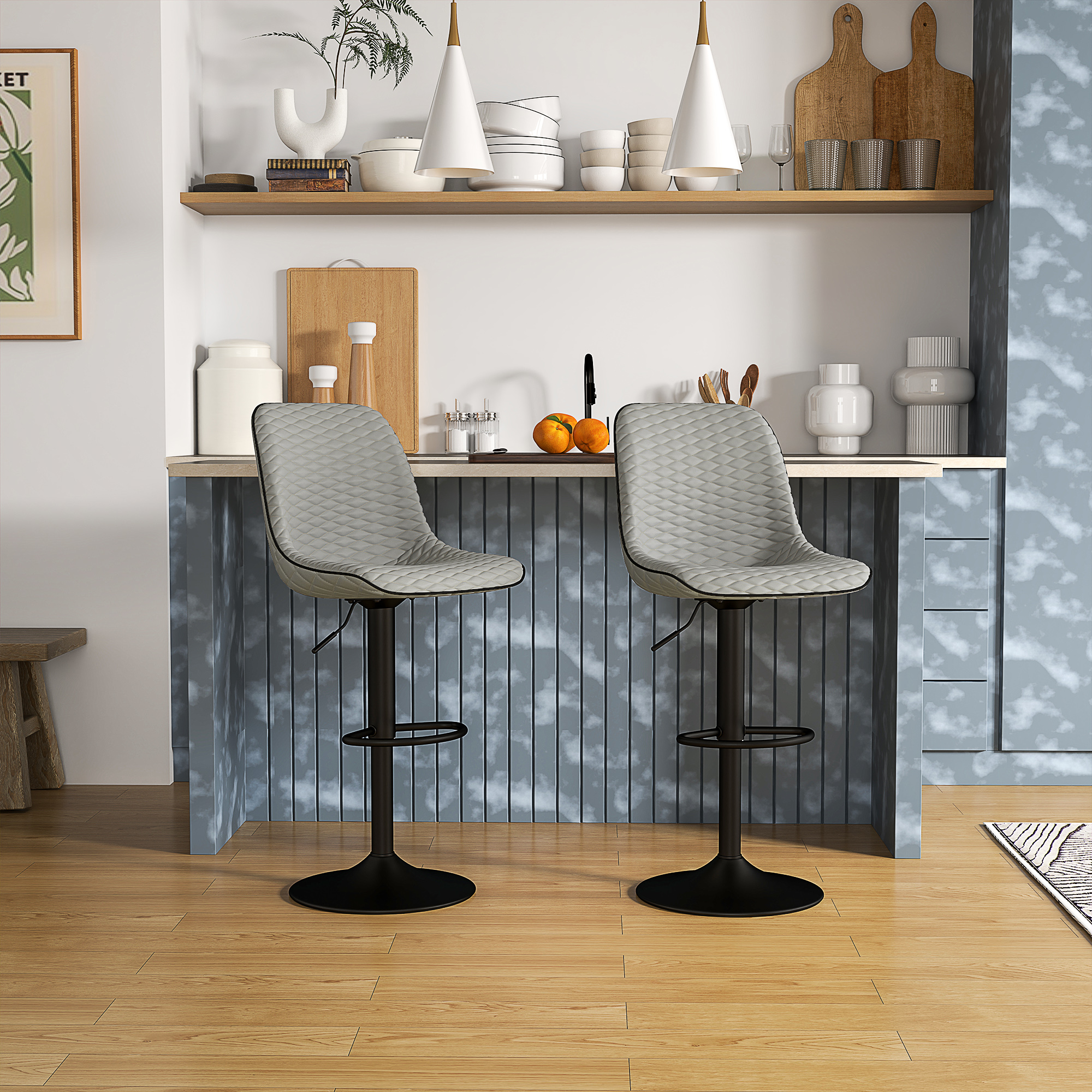 HOMCOM Set of Two Faux Leather Bar Stools Grey 2