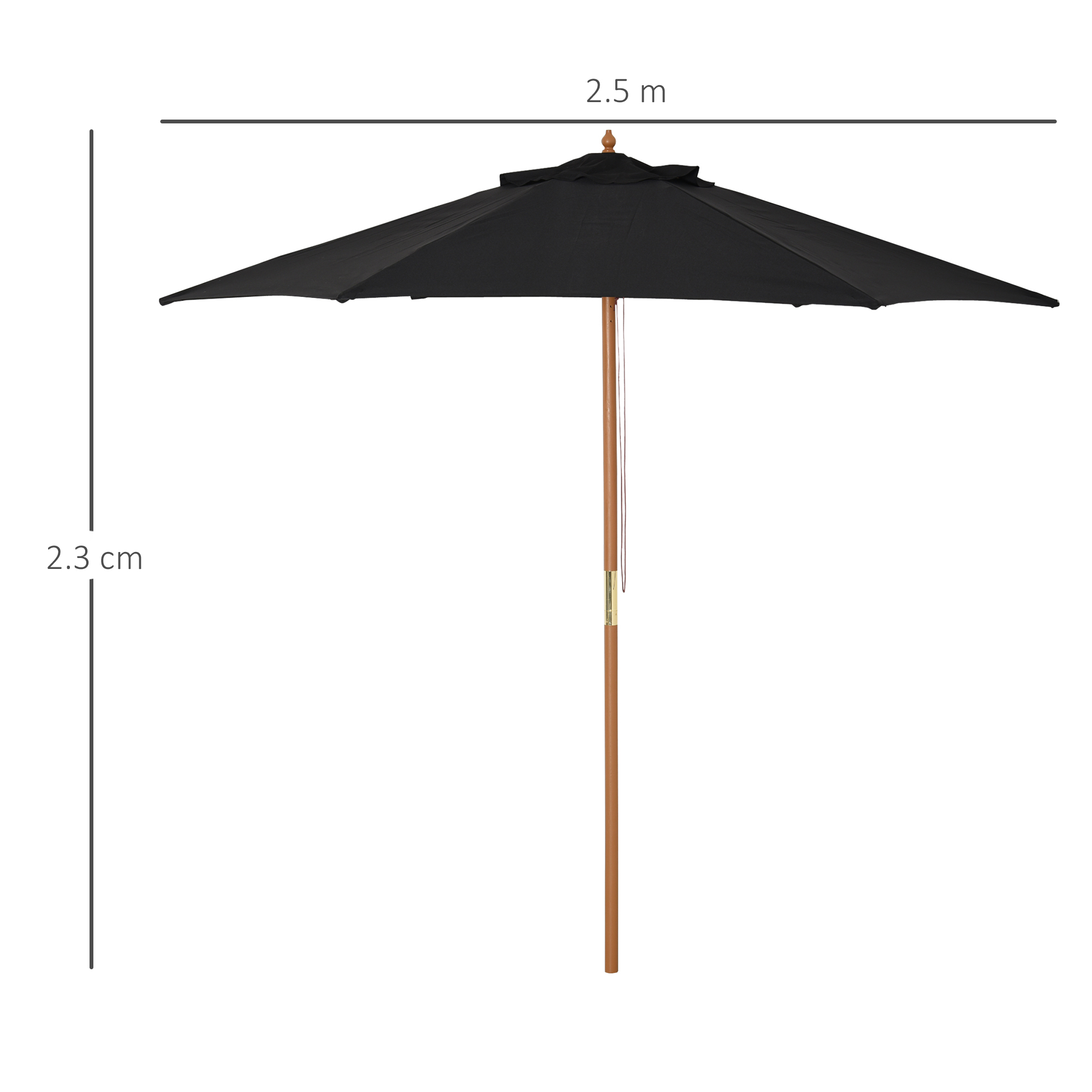 Outsunny Wooden Garden Umbrella Sun Shade with Top Vents, Bamboo Ribs and Sturdy Wood Pole, Black 3