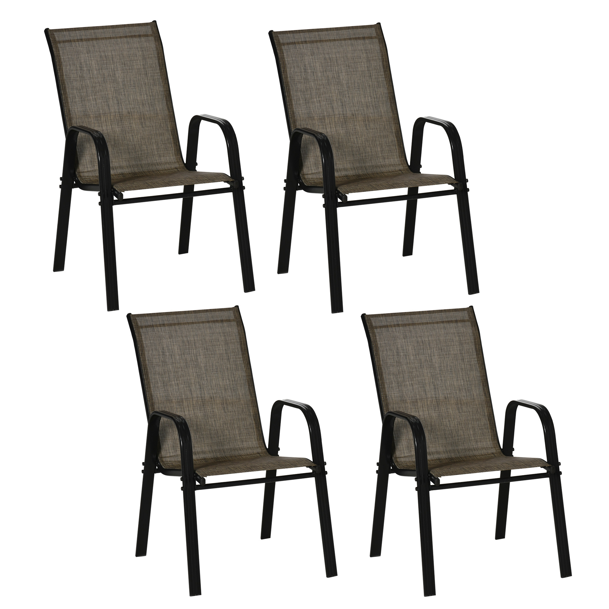 Product photograph of Outsunny 4 Piece Stackable Outdoor Garden Dining Chairs With High Backrest And Armrest Breathable Mesh Fabric Mixed Brown from Aosom UK
