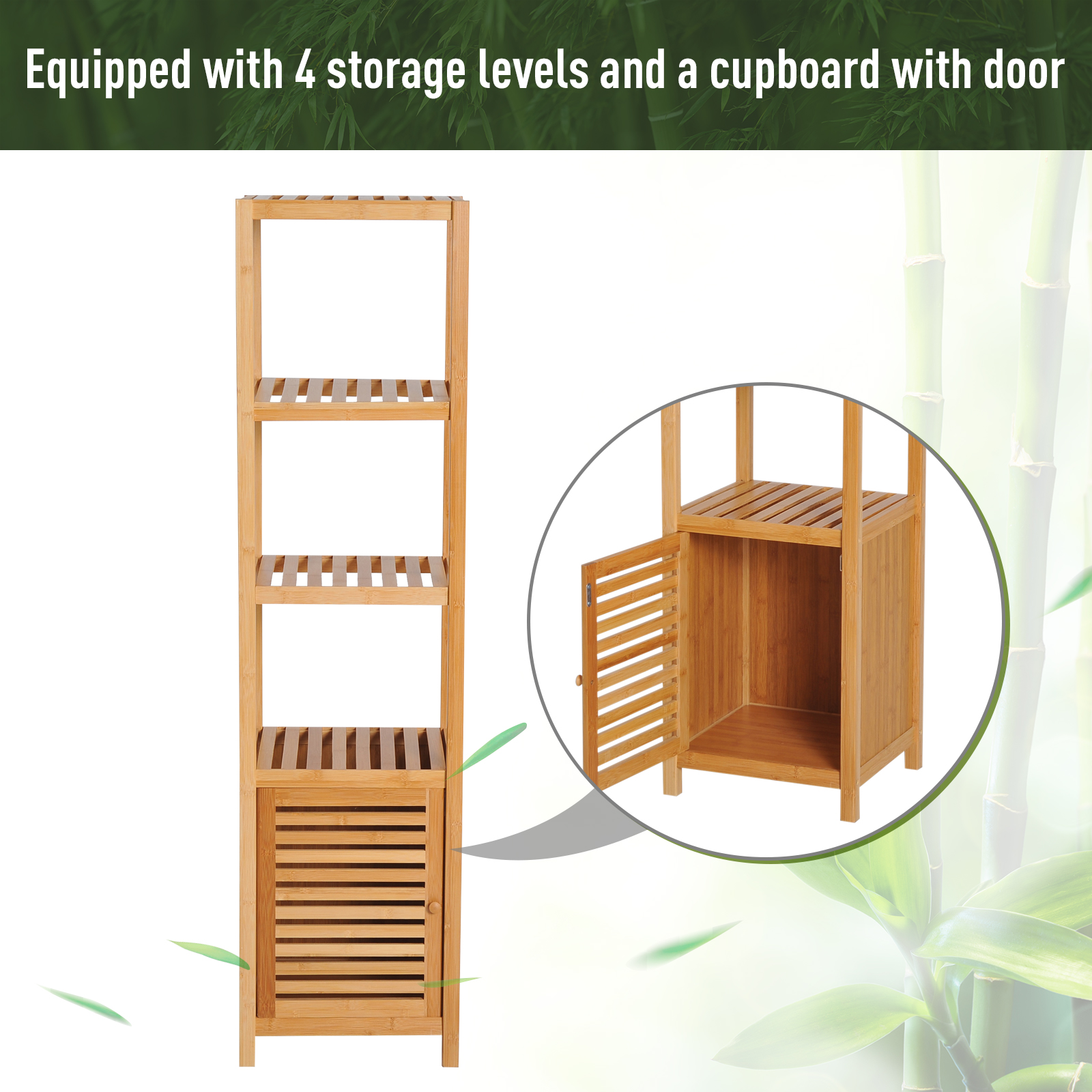 HOMCOM 140cm Tall Bathroom Cabinet, Freestanding Storage Unit w/ 3 Shelves, Utility Organiser Cupboard for Home Kitchen 4