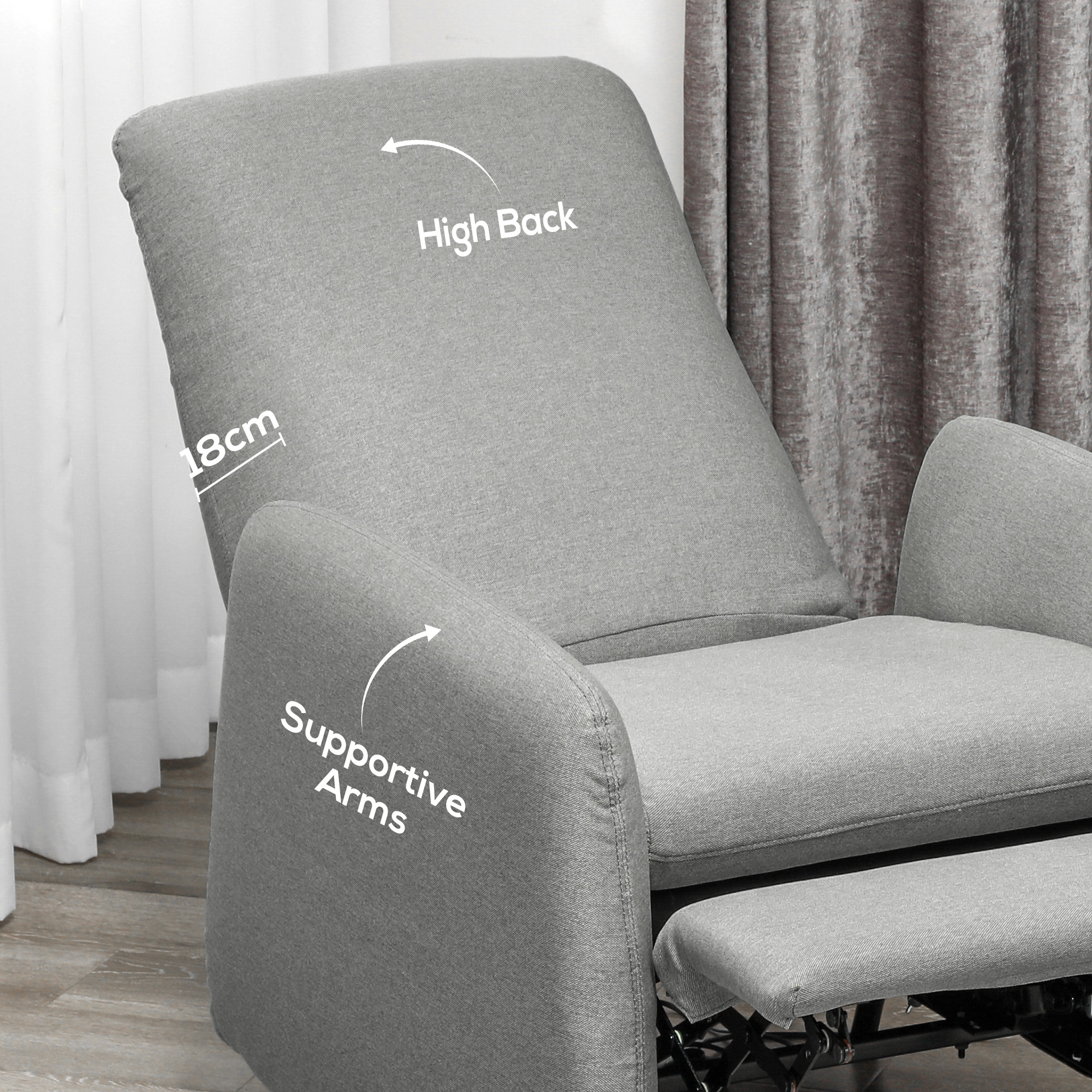 HOMCOM Push Back Recliner Armchair, Fabric High Back Reclining Chair with Adjustable Leg Rest and Pocket Spring Seat for Living Room, Bedroom, Home Office, Grey 6