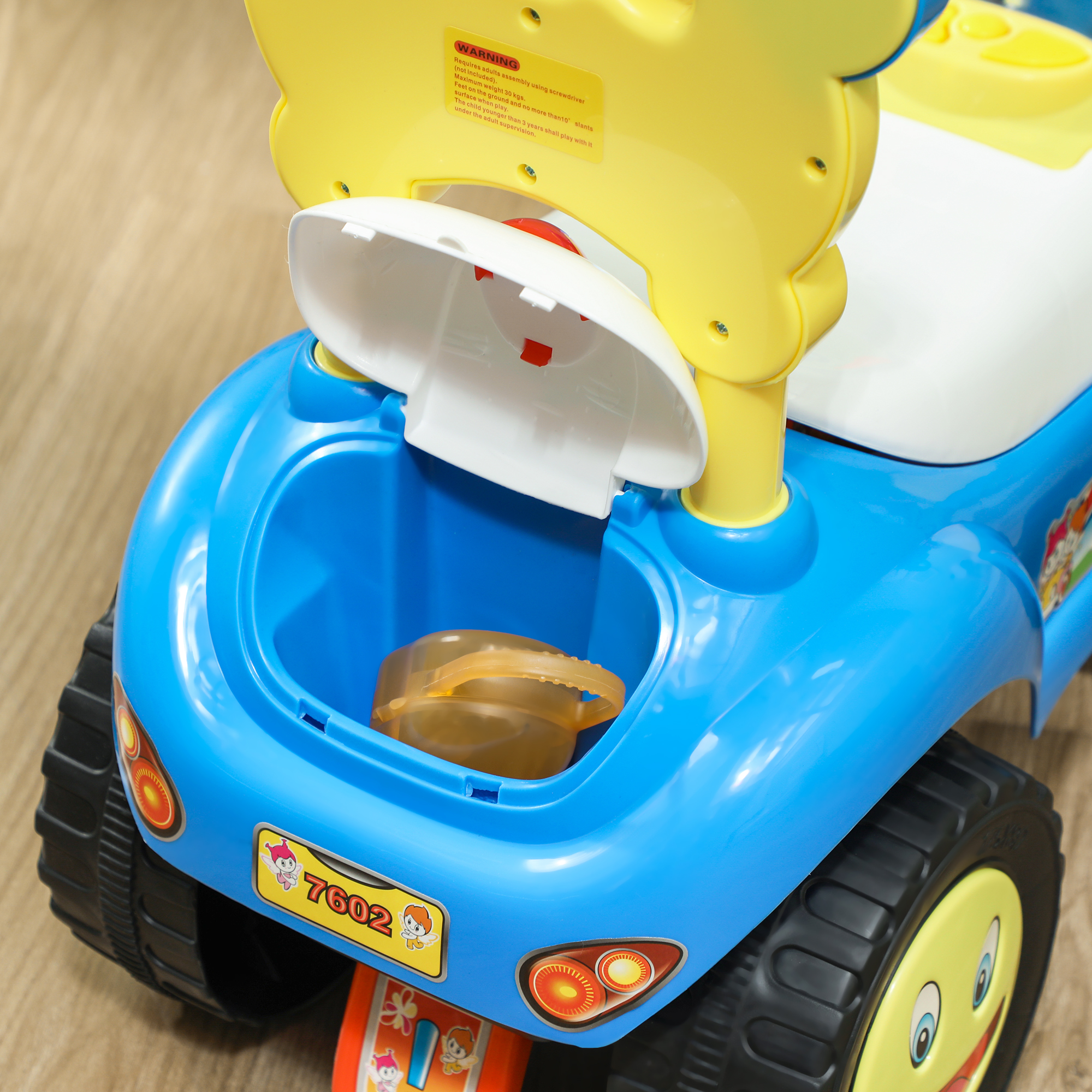 AIYAPLAY Foot to Floor oddler Ride on Toy w/ Music, Light, Horn, Under Seat Storage, Anti-Over-Backwards Device, Blue 9