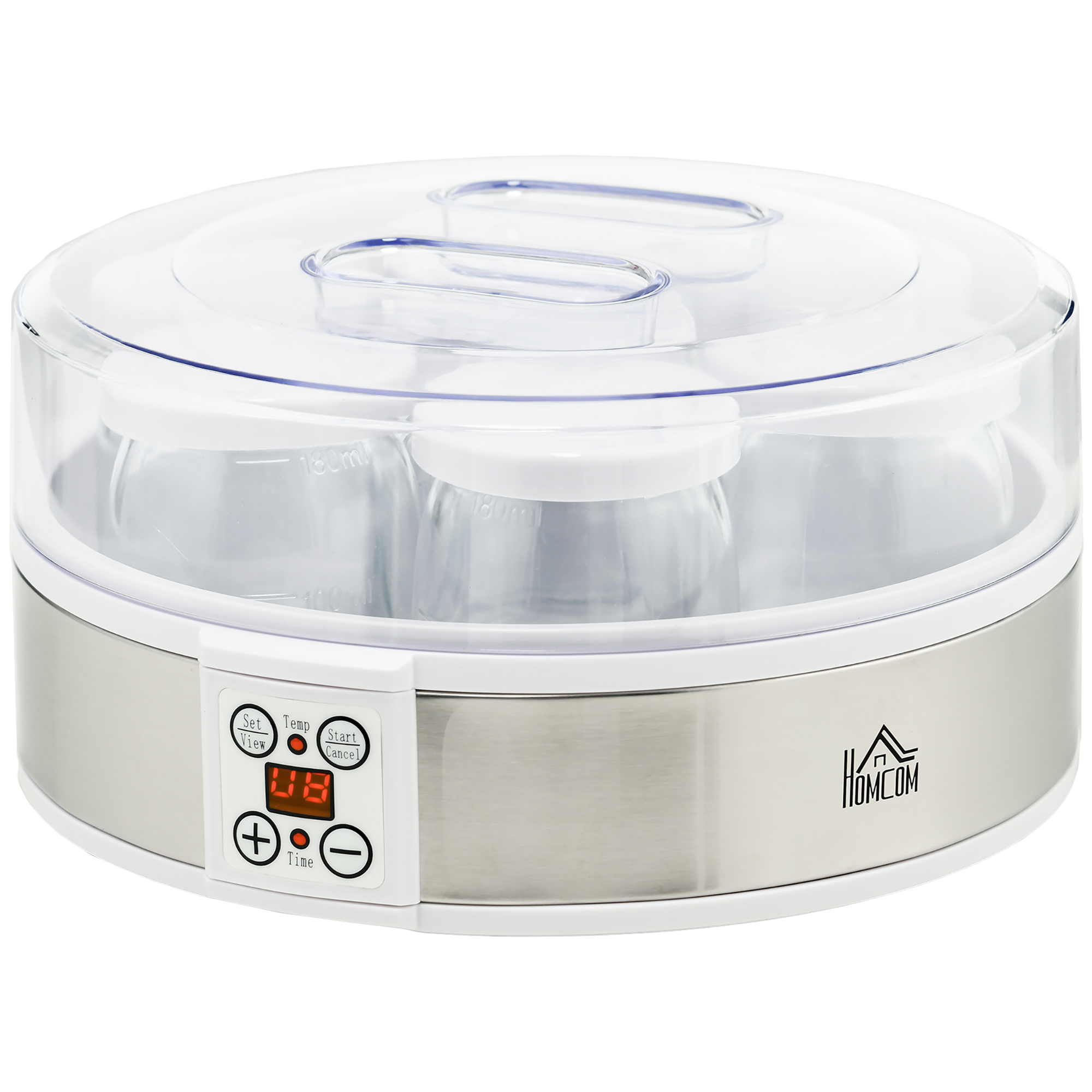 HOMCOM Joghurtbereiter Joghurtmaschine mit 48 Stunden Timer, Joghurt-Maker mit Temperatur-Einstellung, 7 Gläser à 180 ml, automatischer Abschaltung, 20 W, Weiß Aosom