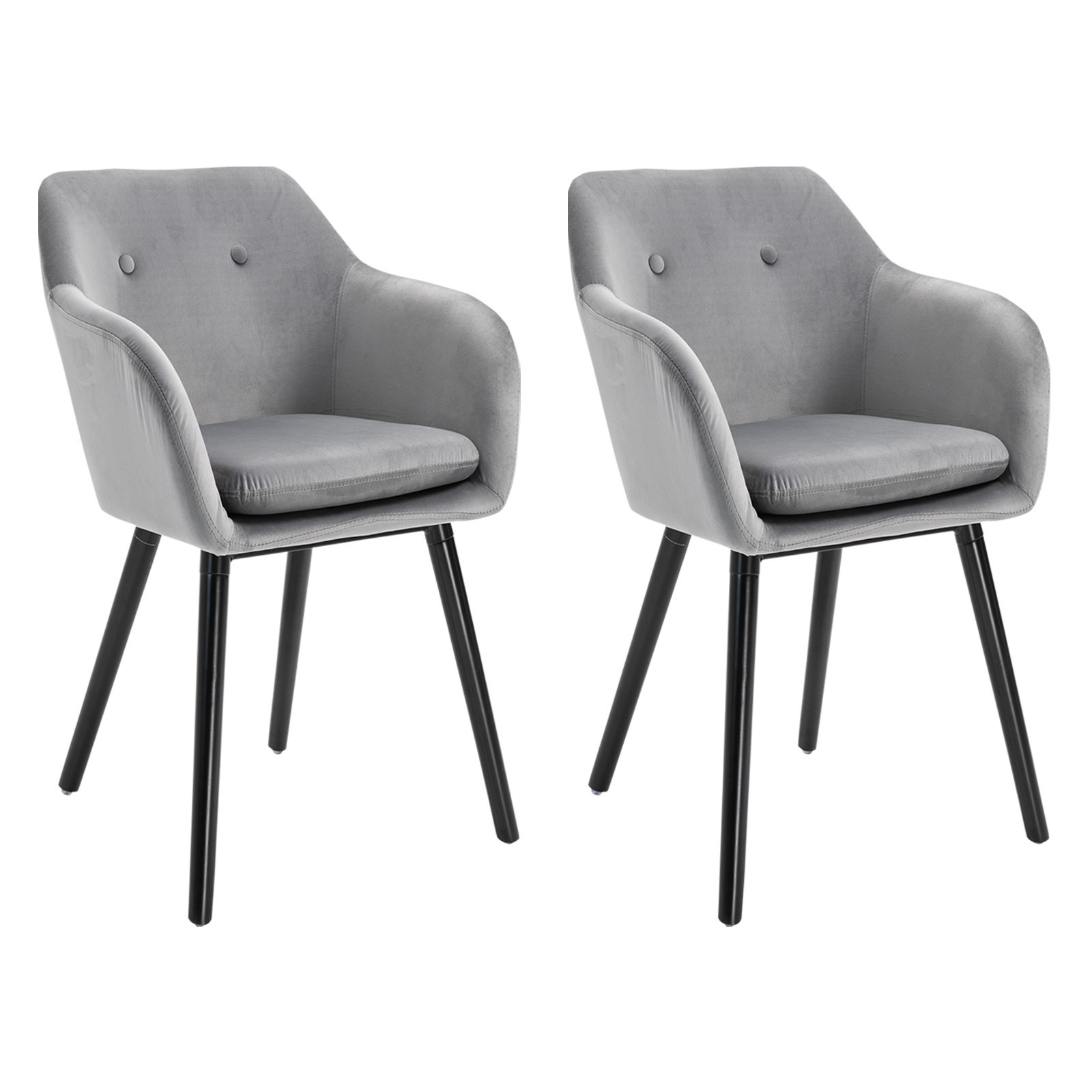 HOMCOM Chaises Salle à manger - Lot de 2 chaise scandinave - Pieds effilés Bois Noir - Velours Gris