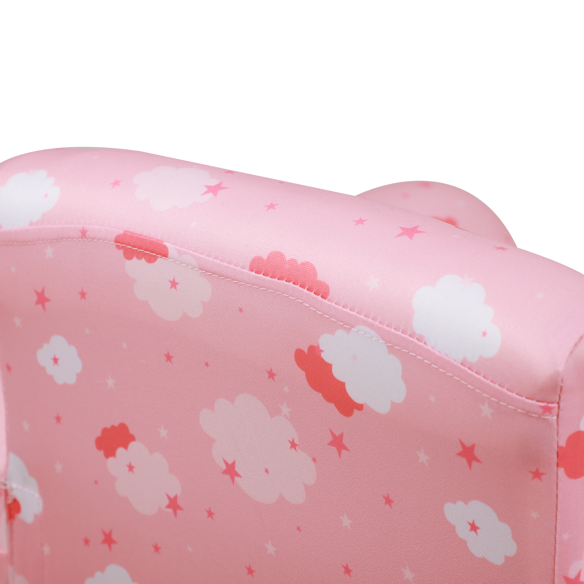 HOMCOM Toddler Chair Children's Armchairs Wood Frame w/ Footrest Anti-Slip Legs High Back Arms for Bedroom Playroom Cute Cloud Star Pink 9