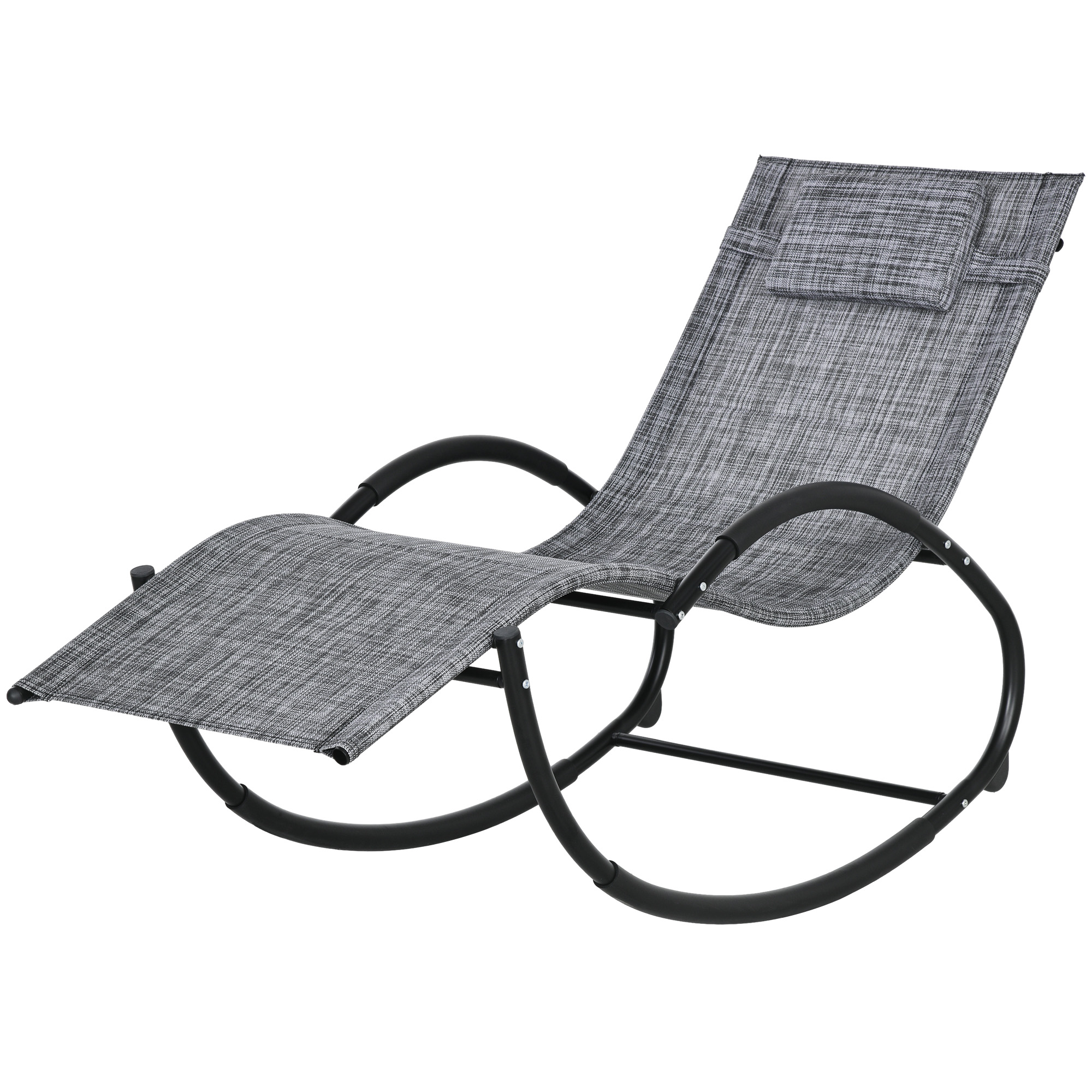 Outsunny Chaise longue à bascule avec tétière utilisation extérieure intérieure gris chiné