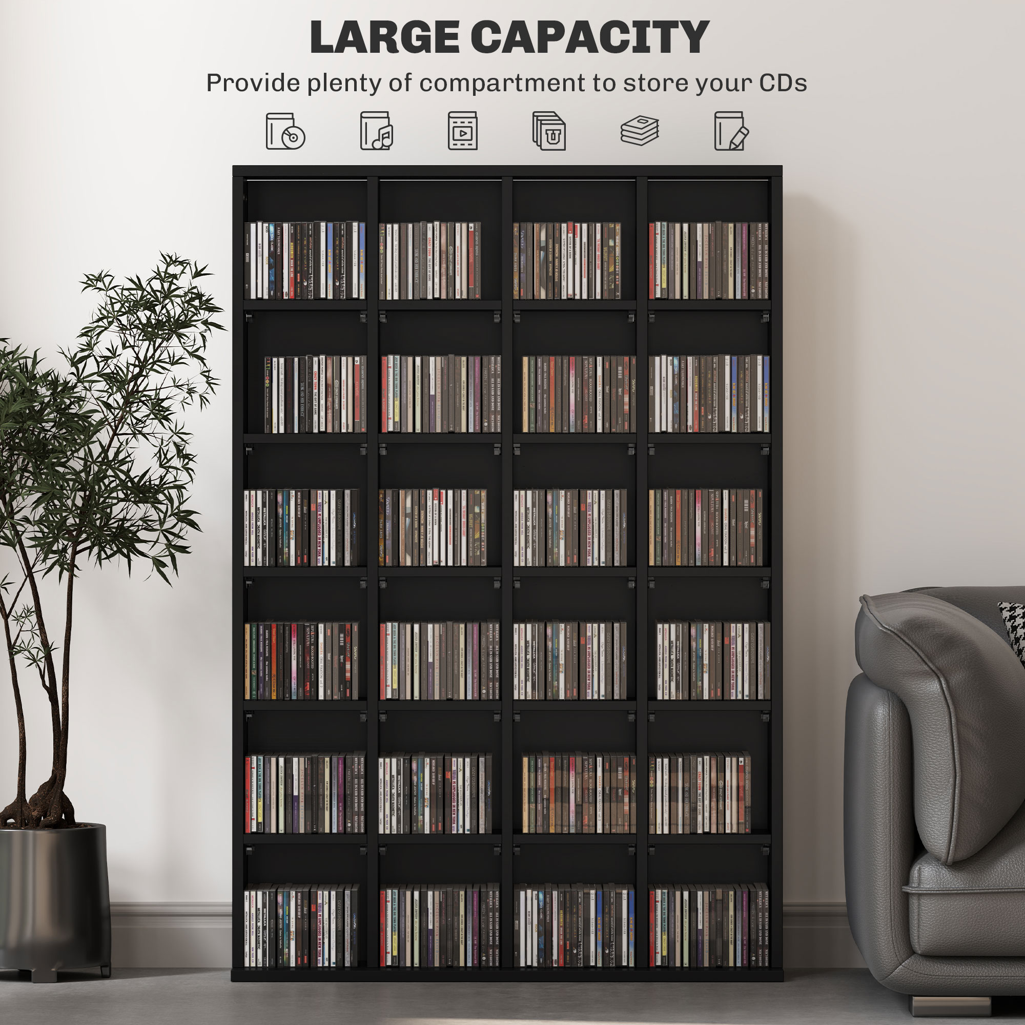 HOMCOM CD Storage Unit with Adjustable Shelves, 89 x 130.5 cm, Black 4