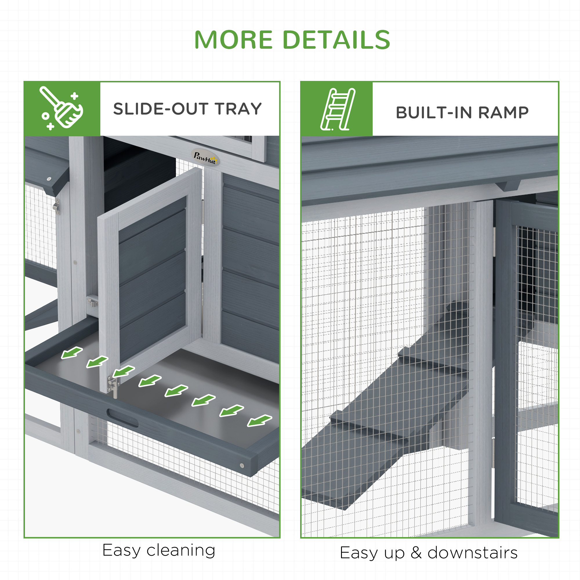 PawHut Small Chicken Coop with Run Hen House Poultry Coops Cages Nesting Box Grey 150.5 x 54 x 87cm 7