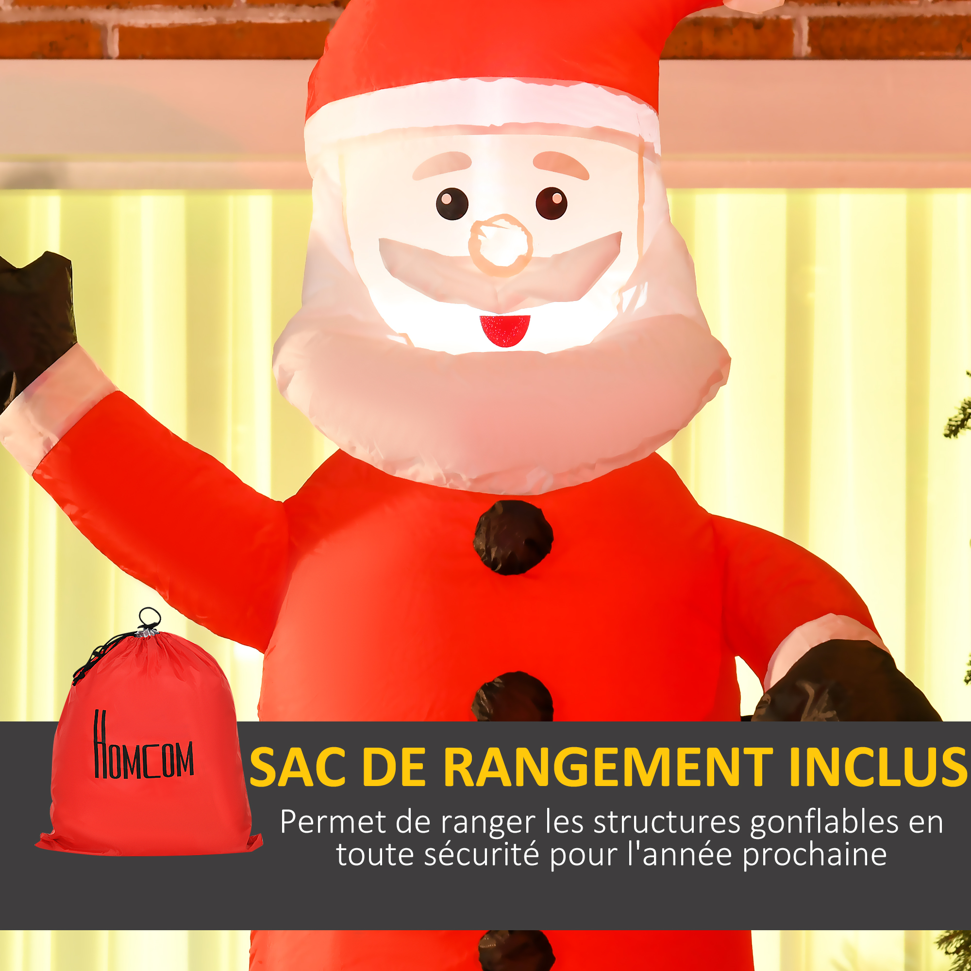 Père Noël Gonflable Géant Avec Traîneau Et Rennes - LED, 2,4m X 1,12m - Neuf