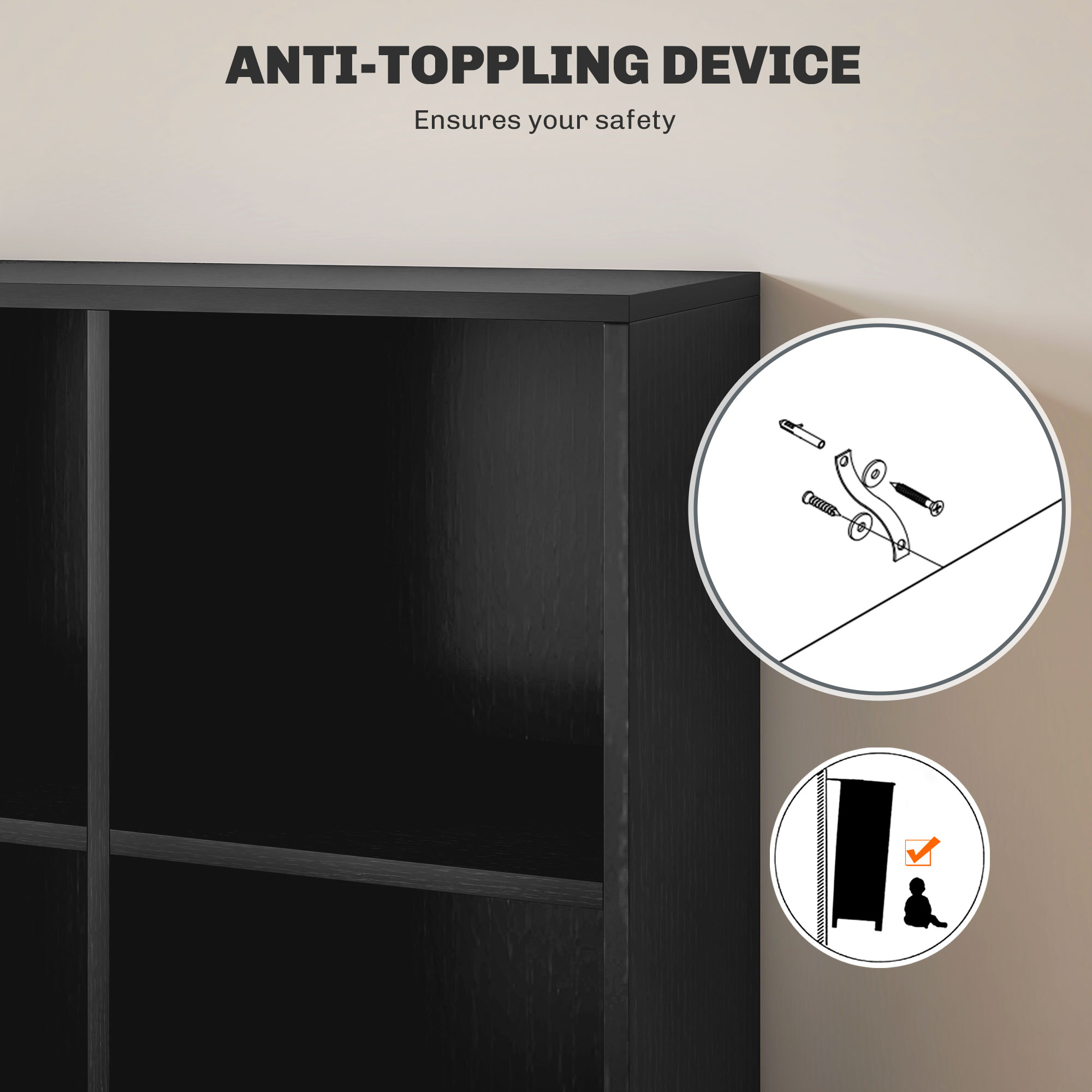 HOMCOM Six-Cube Bookcase Black Wood Effect 4