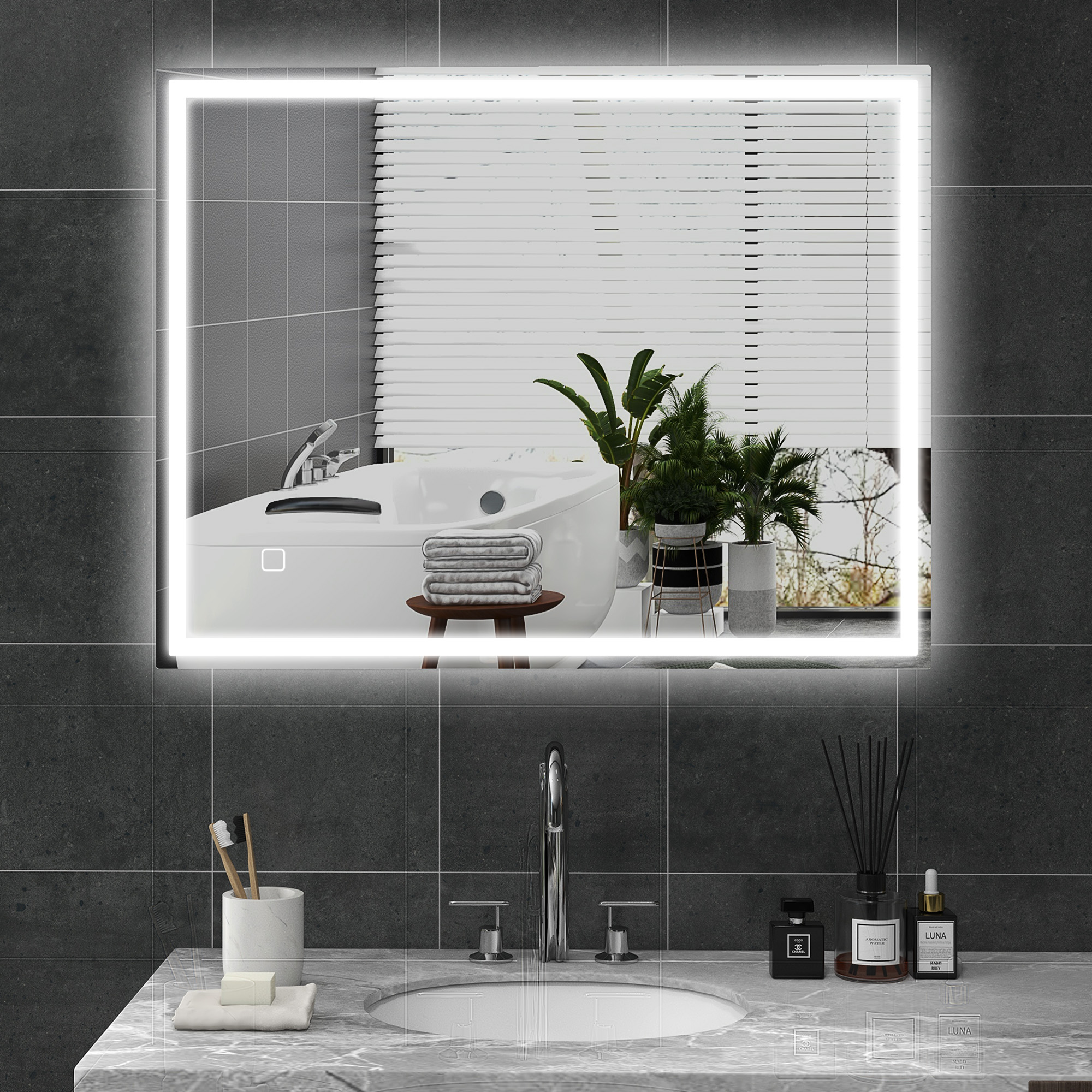 HOMCOM 90 x 70cm LED Bathroom Mirror with Lights, Dimmable Makeup Mirror, Vanity Mirror with 3 Colour, Smart Touch, Anti-Fog 2
