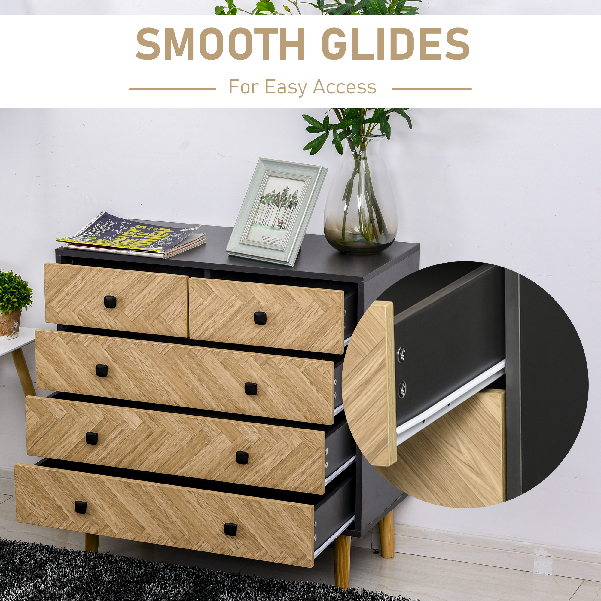 HOMCOM Chest of Drawers, 5 Drawer Storage Cabinet Sideboards with Metal Handles Freestanding Dresser for Bedroom, Living Room 4