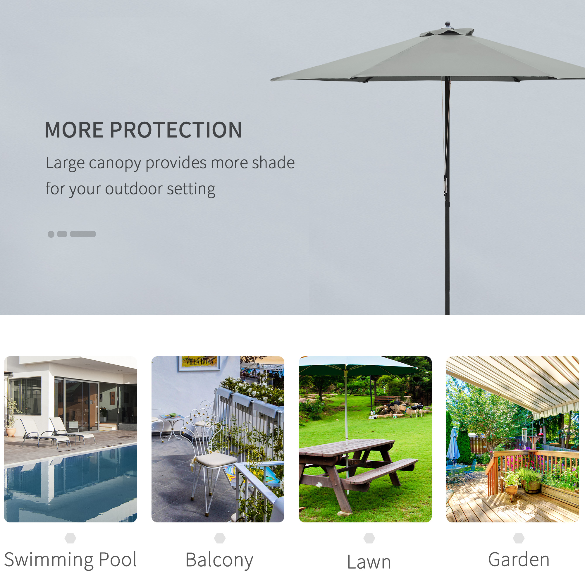 Outsunny 2.8m Garden Parasol Umbrella, Round Outdoor Market Table Umbrella Sun Shade Canopy, Dark Grey 6