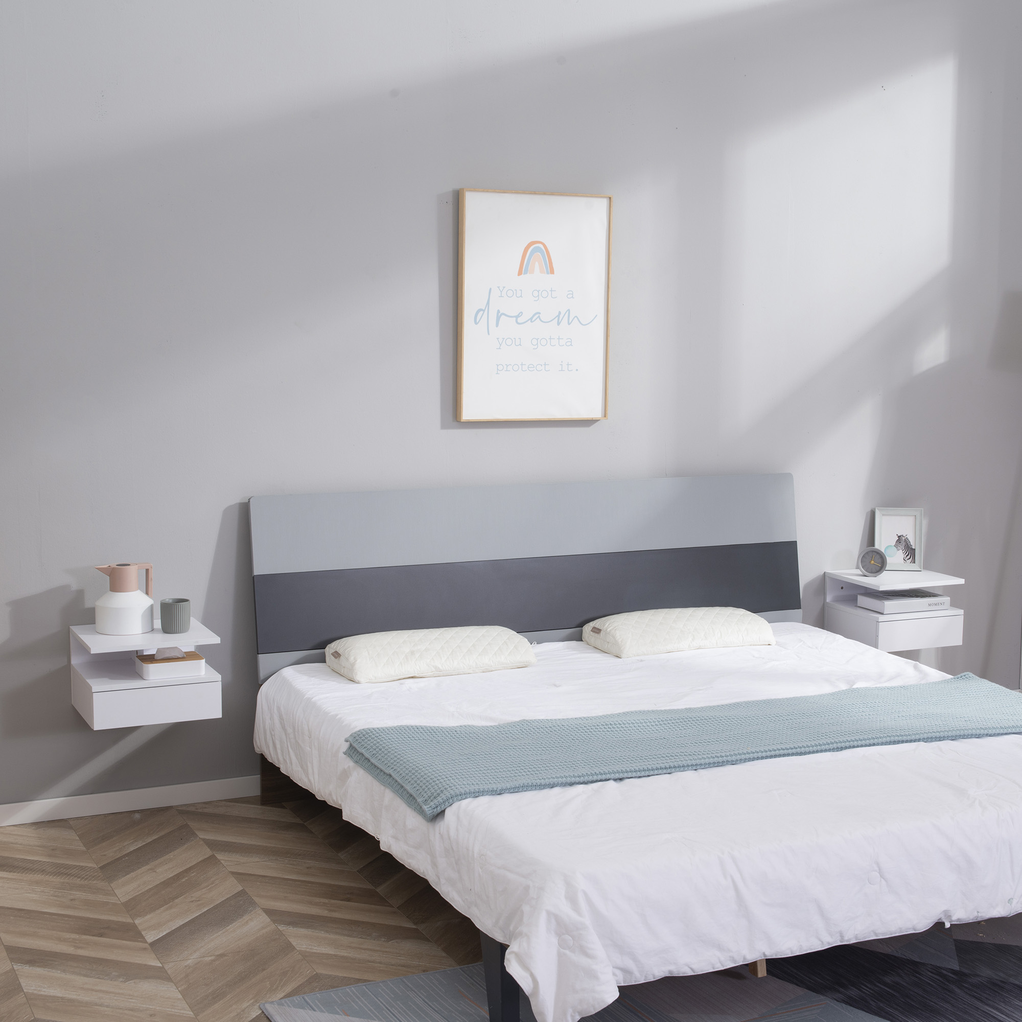 HOMCOM Set of Two Floating Bedside Tables White 2