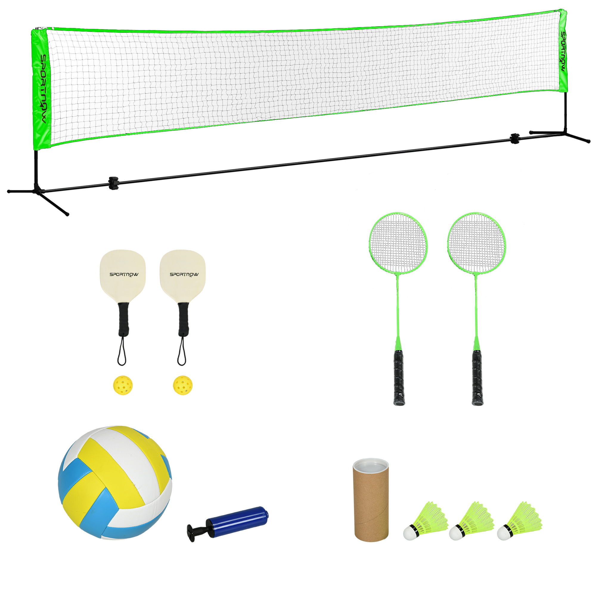 HOMCOM Ensemble set complet de badminton, pickleball et volleyball 3 en