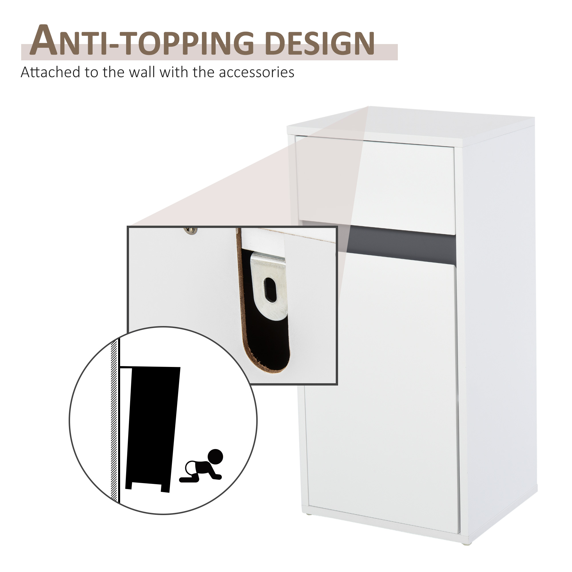 HOMCOM MDF Tri-Compartment Bathroom Storage Cabinet White 4