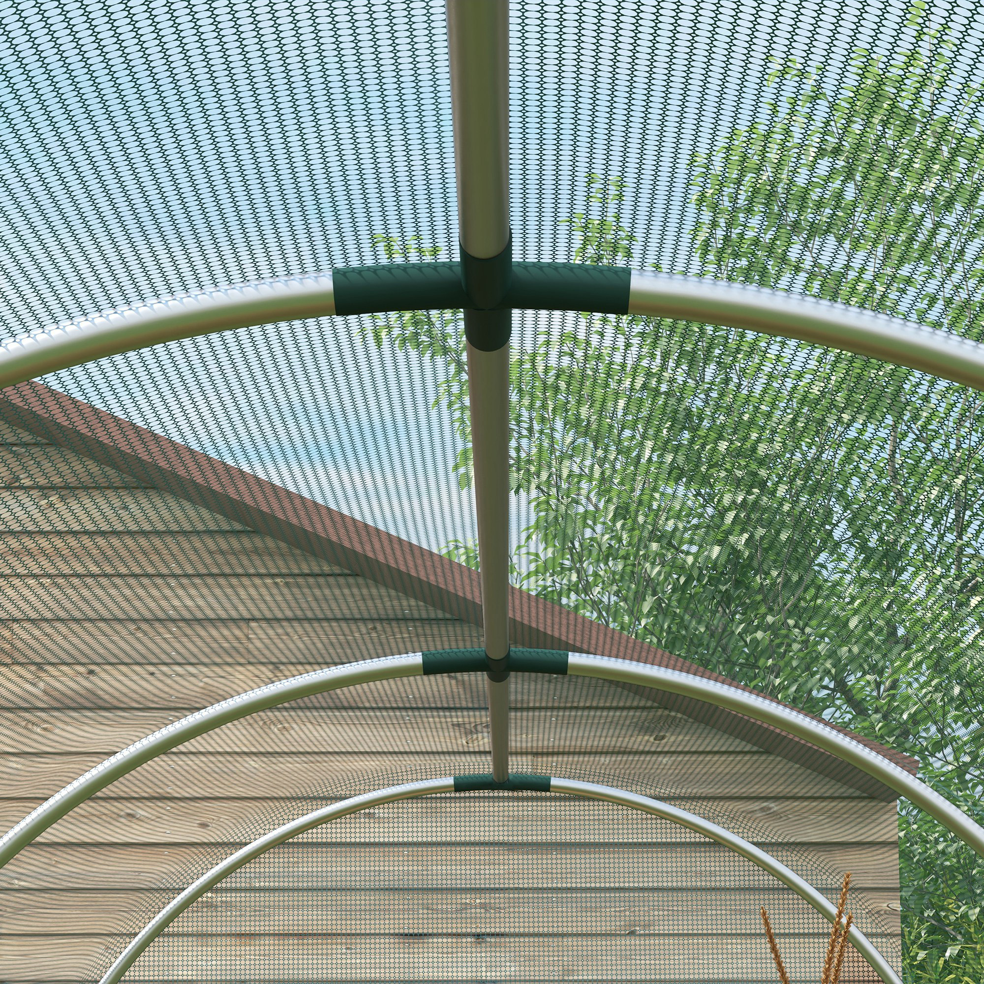 Outsunny 360 x 120cm Galvanised Steel Fruit Cage, Plant Protection Tent with Zipped Door, Green 9