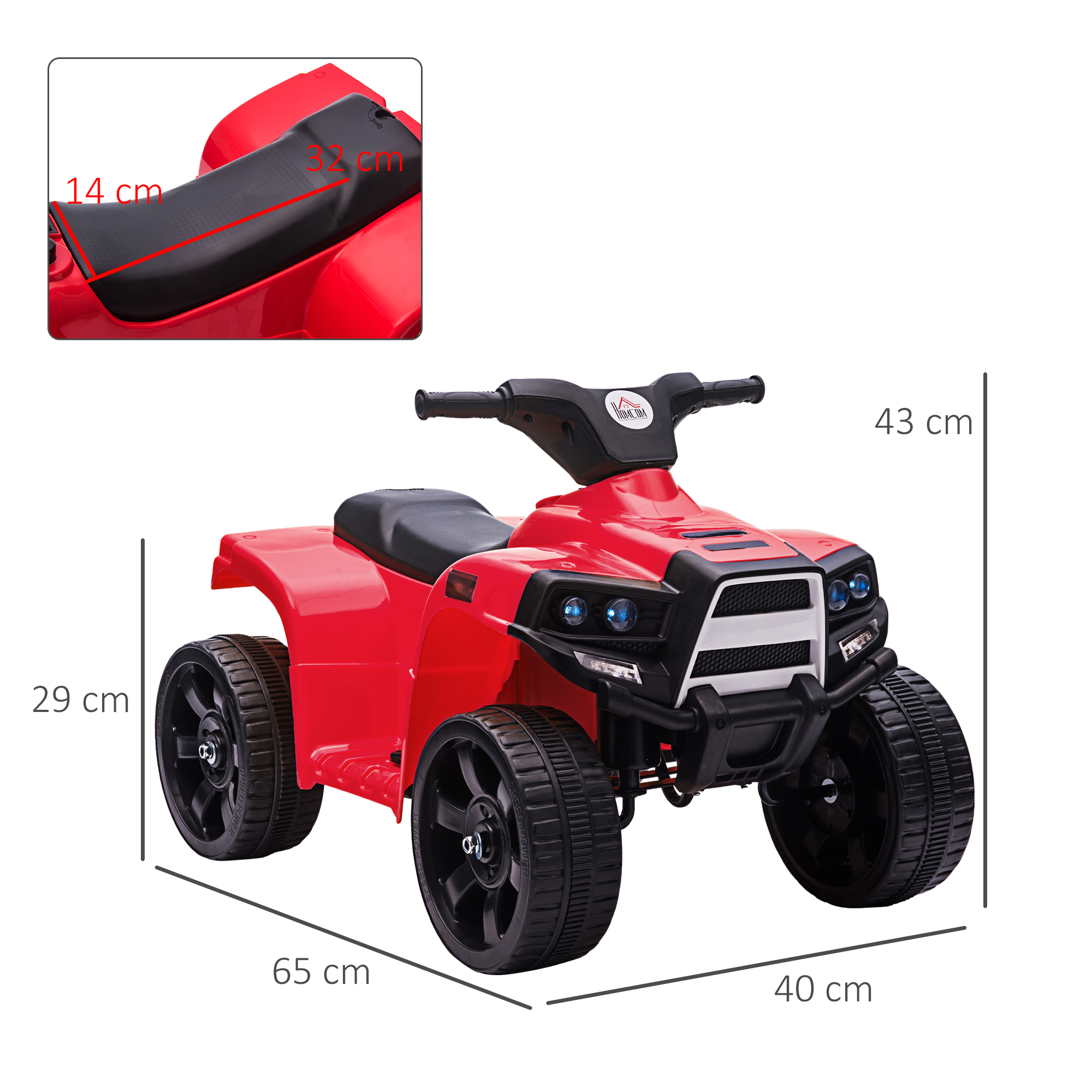 HOMCOM 6V Kids Electric Ride on Car, ATV Toy, Quad Bike with Headlights, Horn, for Toddlers 18-36 Months Red 3